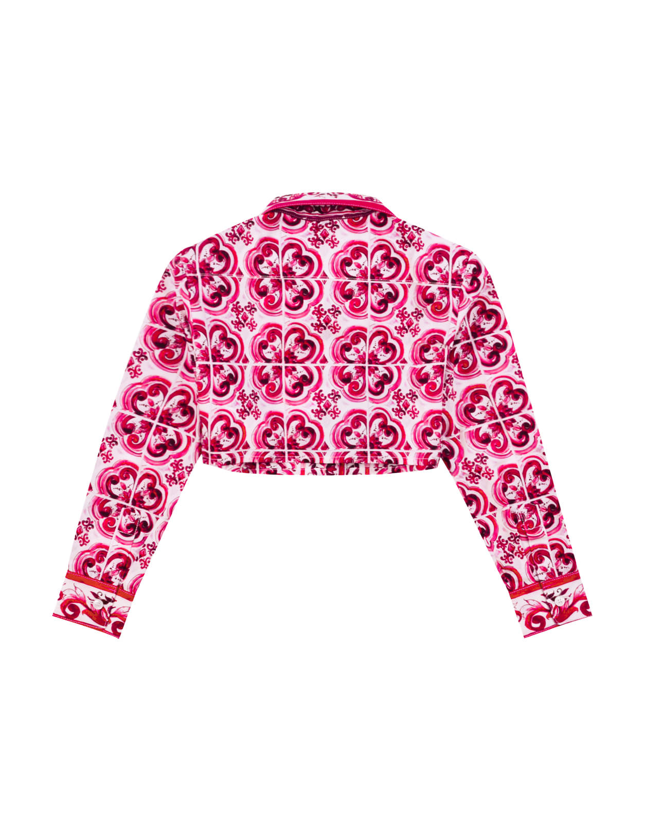 Shop Dolce & Gabbana Short Shirt With Fuchsia Majolica Print In Pink