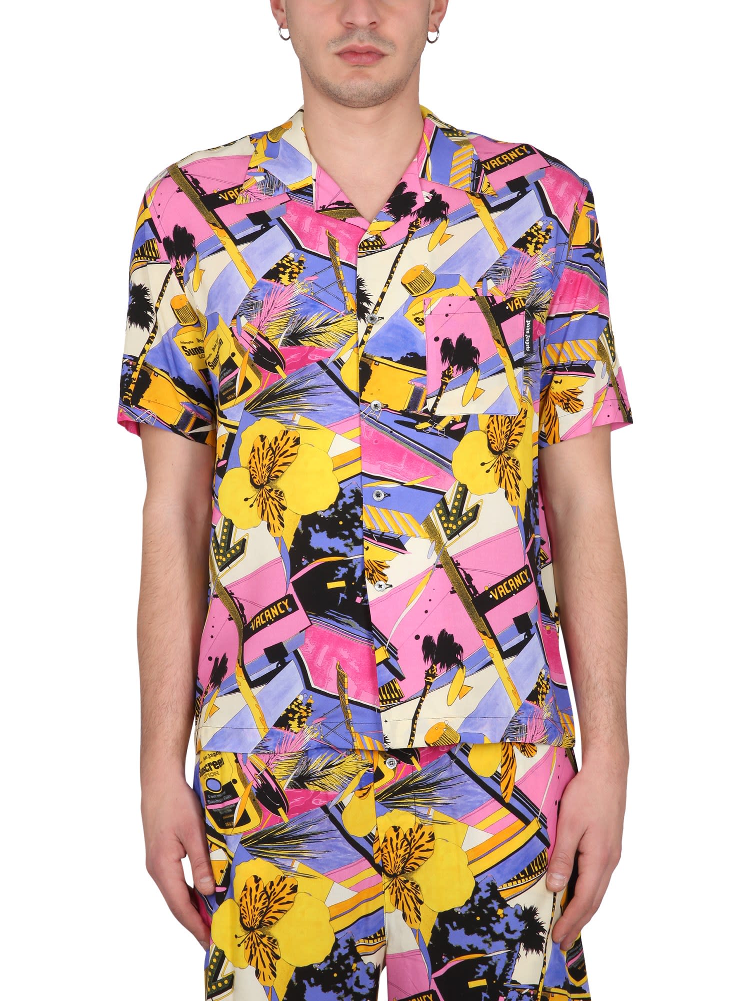 Palm Angels Bowling Style Shirt With Miami Mix Print