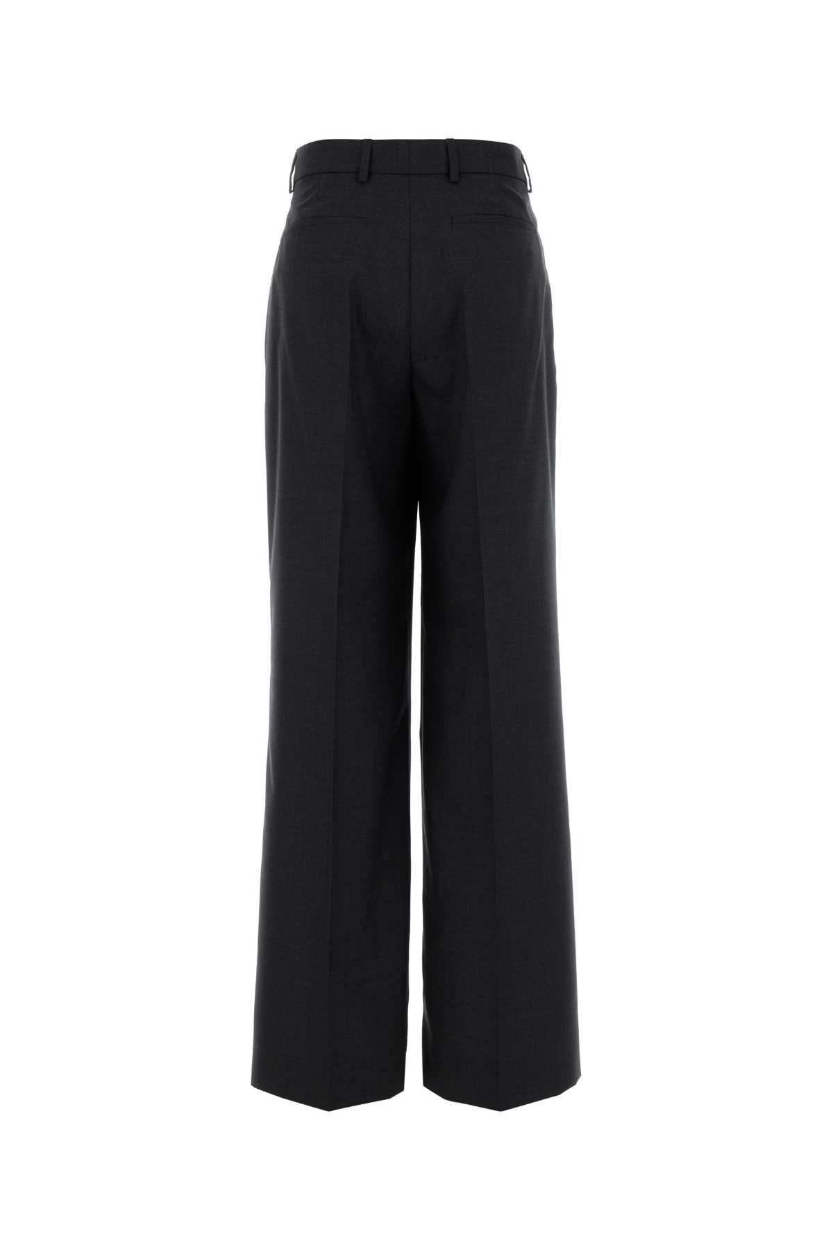 Gucci Charcoal Wool Wide-leg Pant In Black