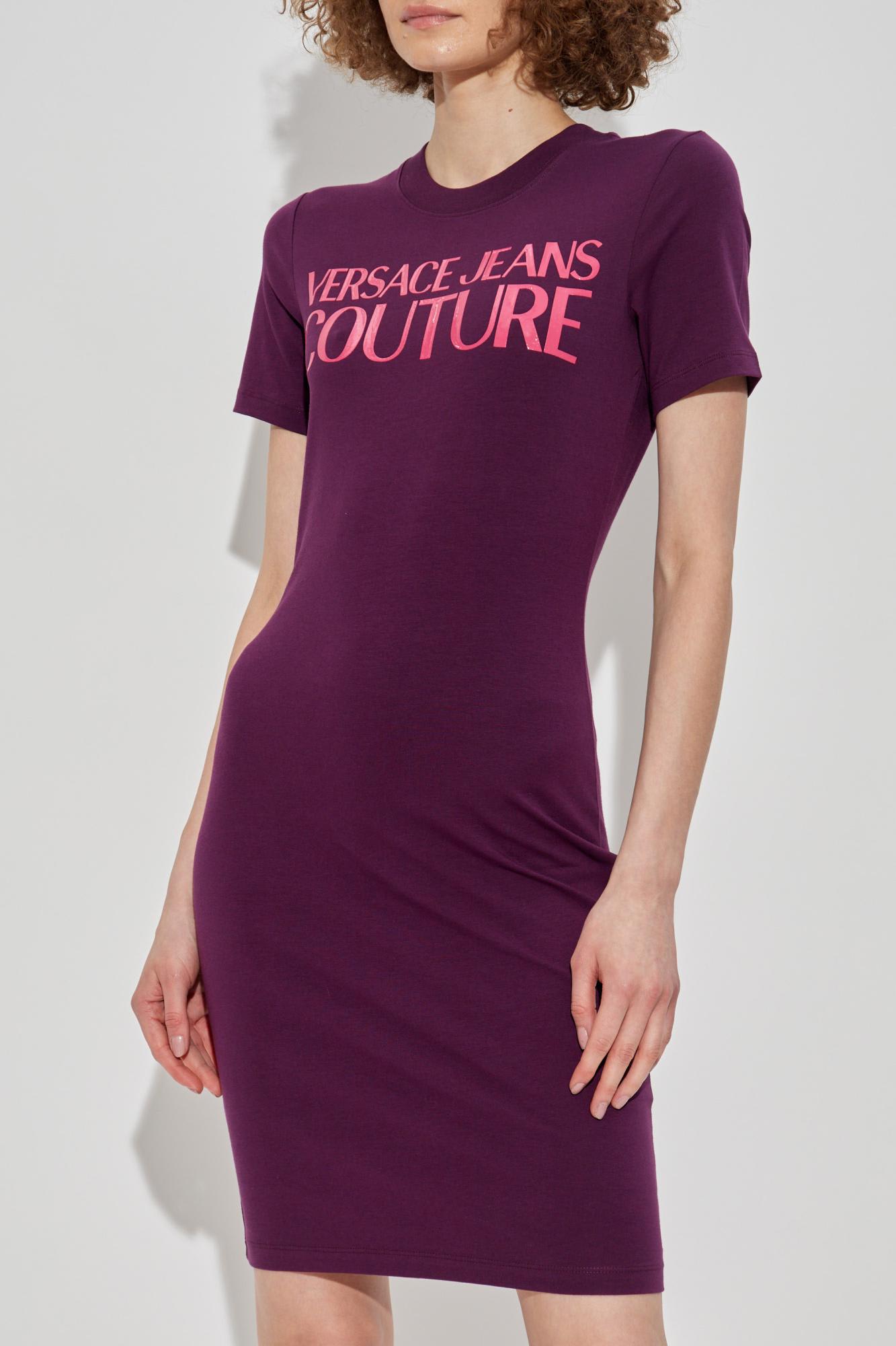 Versace Jeans Couture Dress With Printed Logo In Burgundy