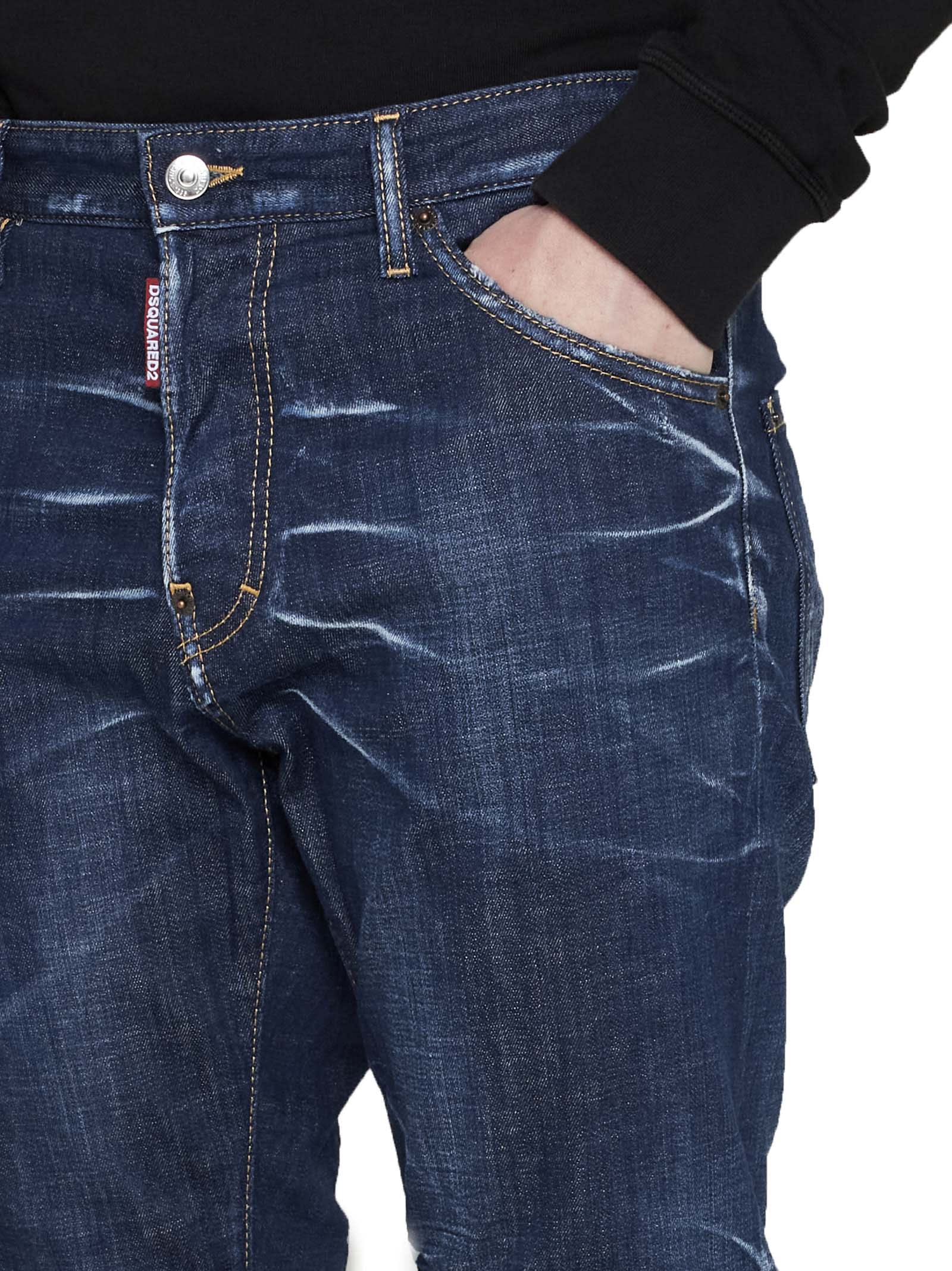 Dsquared2 Five Pocket Stretch Denim Trousers With Localized Wear Washing In Blue