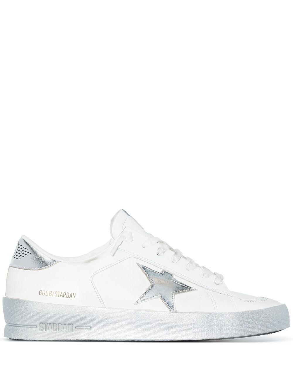 Shop Golden Goose Stardan Leather Upper Laminated Star And Heel In White Silver