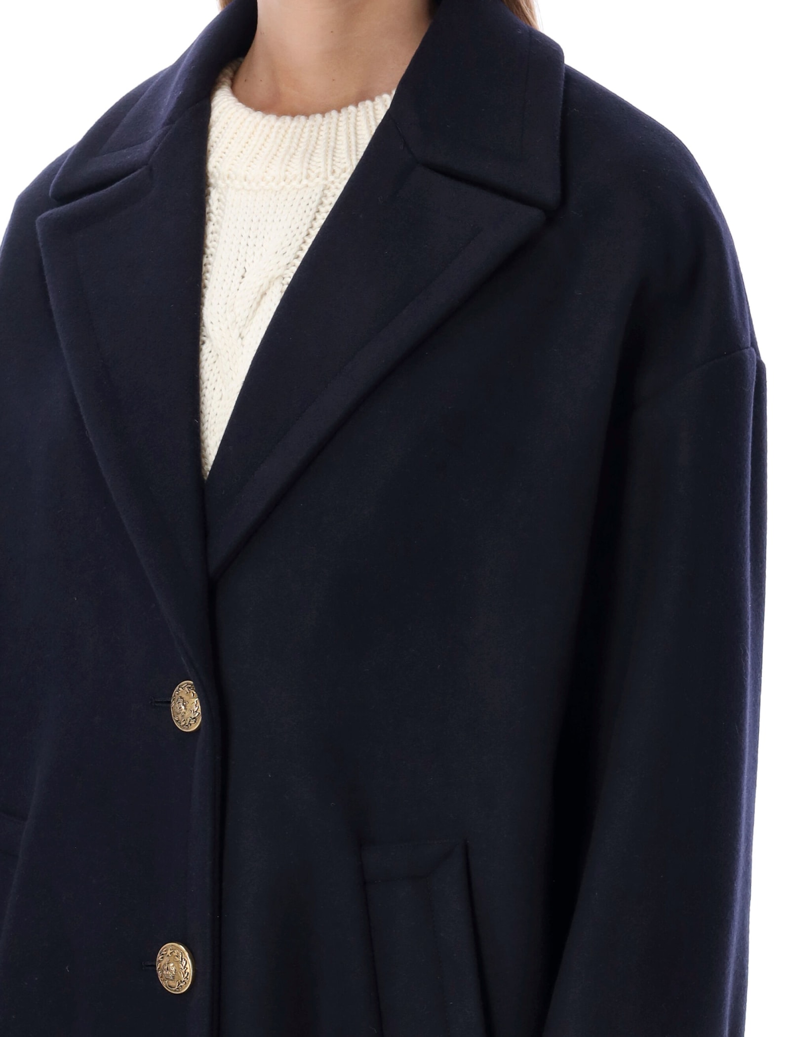 Golden Goose Heraldic Buttons Single-breasted Cocoon Coat In Black