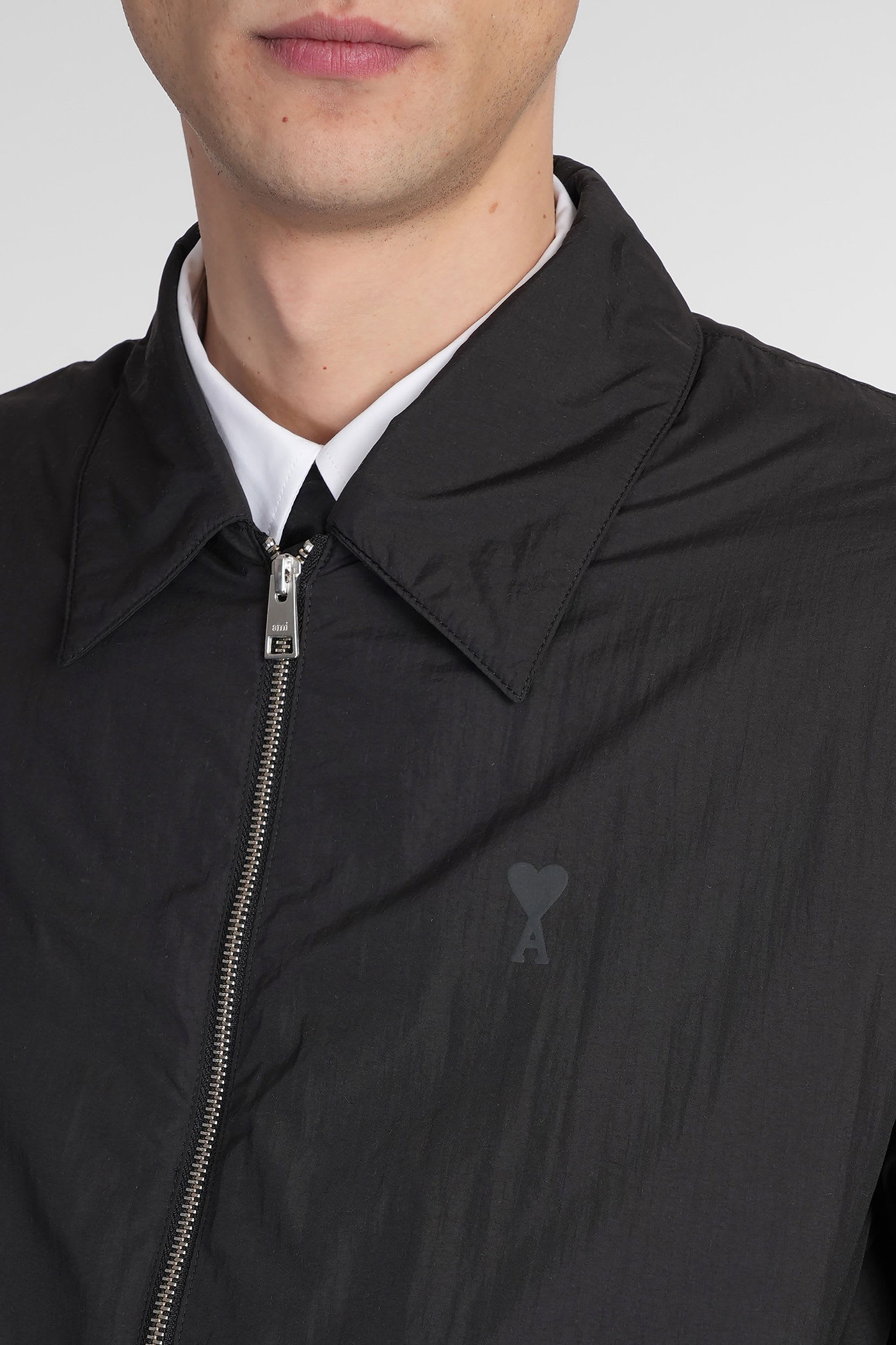 Ami Alexandre Mattiussi Black Technical Canvas Zipped Jacket Black In Black
