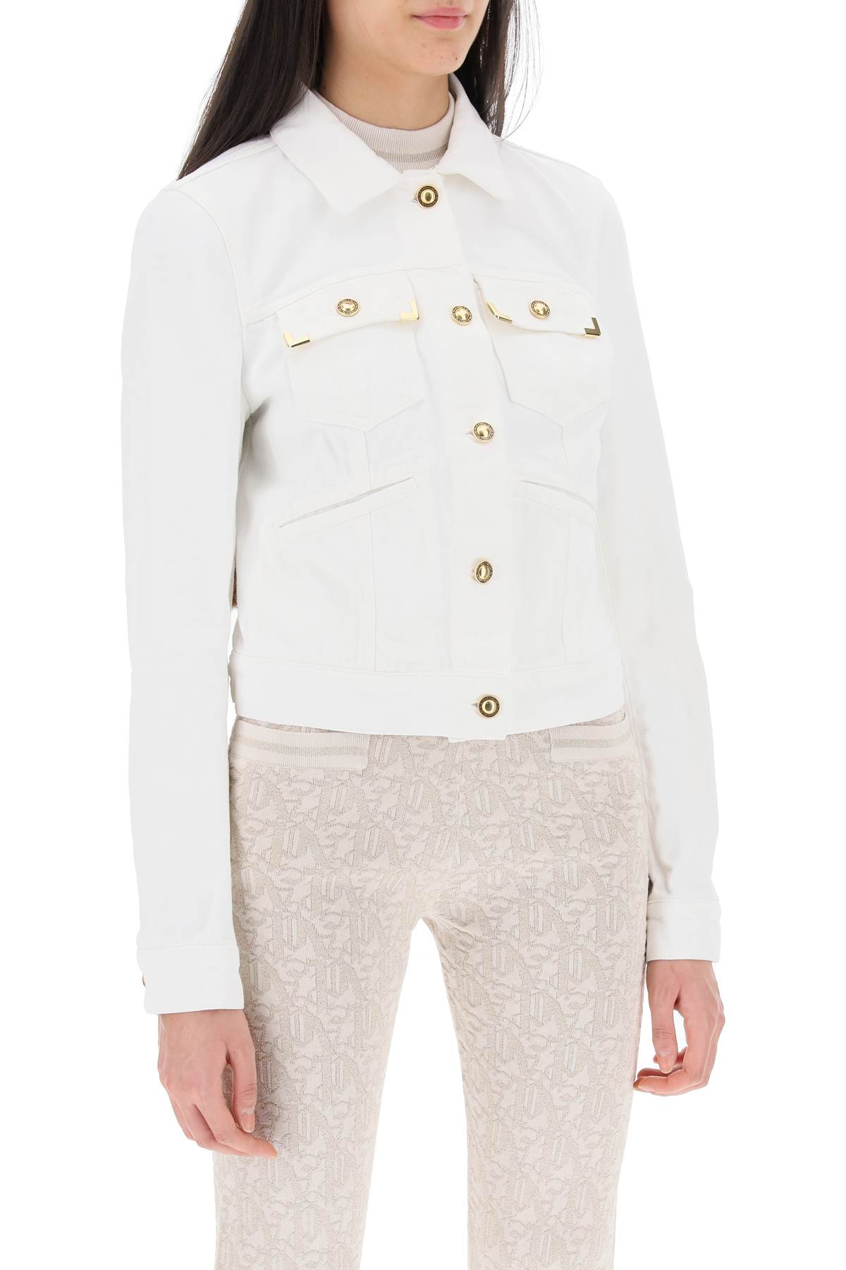 Shop Palm Angels Short Denim Jacket In Beige