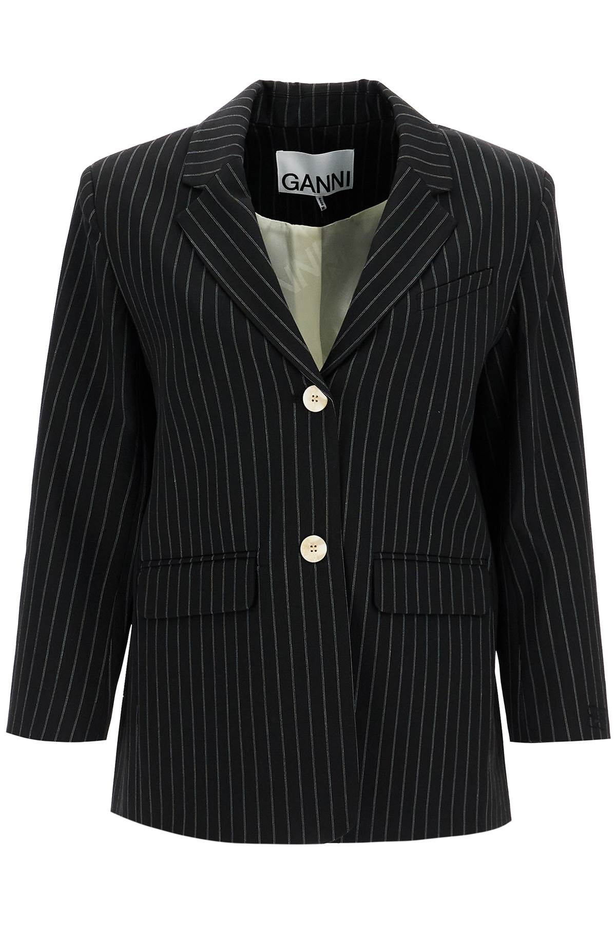 Shop Ganni Striped Boxy Blazer In Black (black)