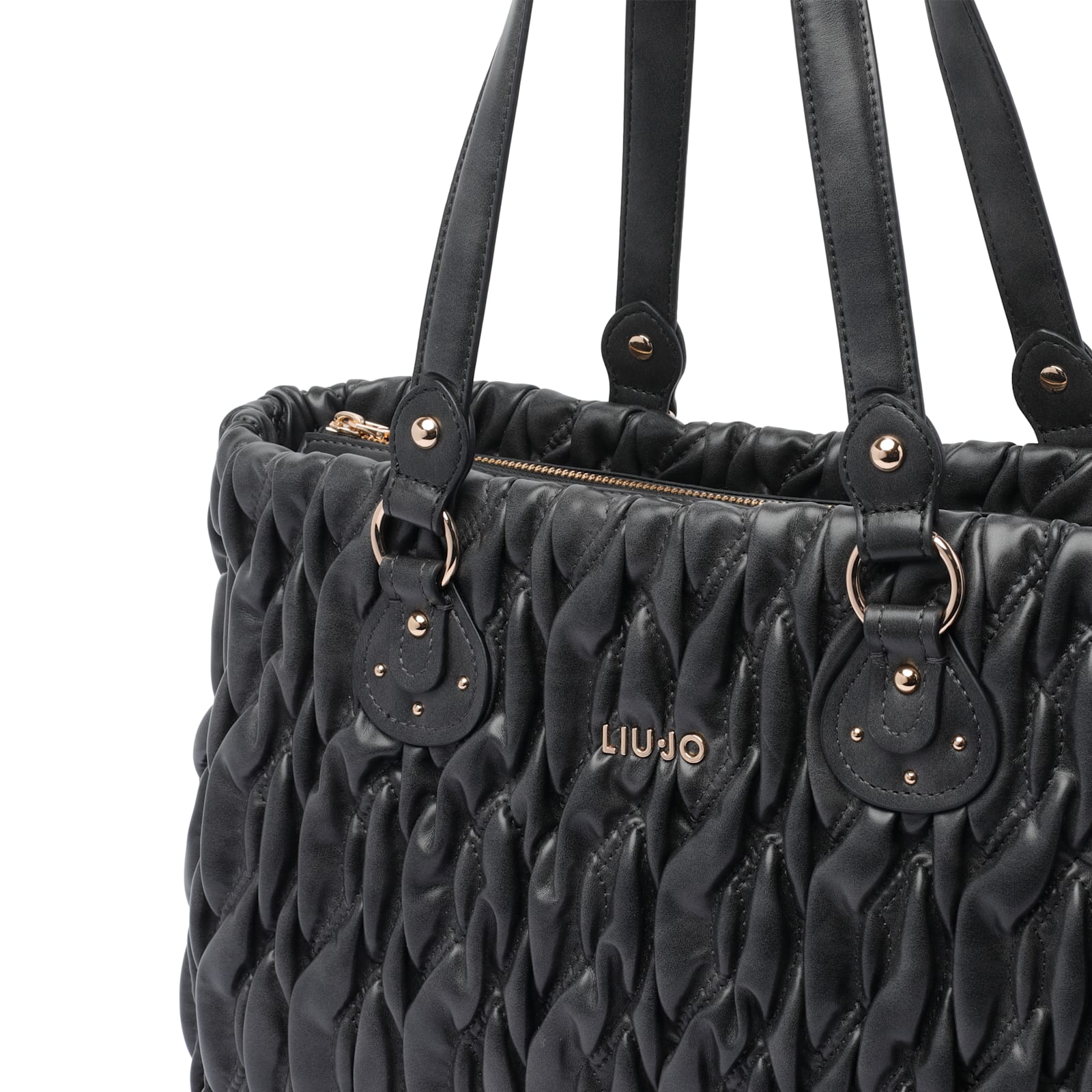 Liu •jo Quilted Texture Tote Bag With Shoulder Strap In Black
