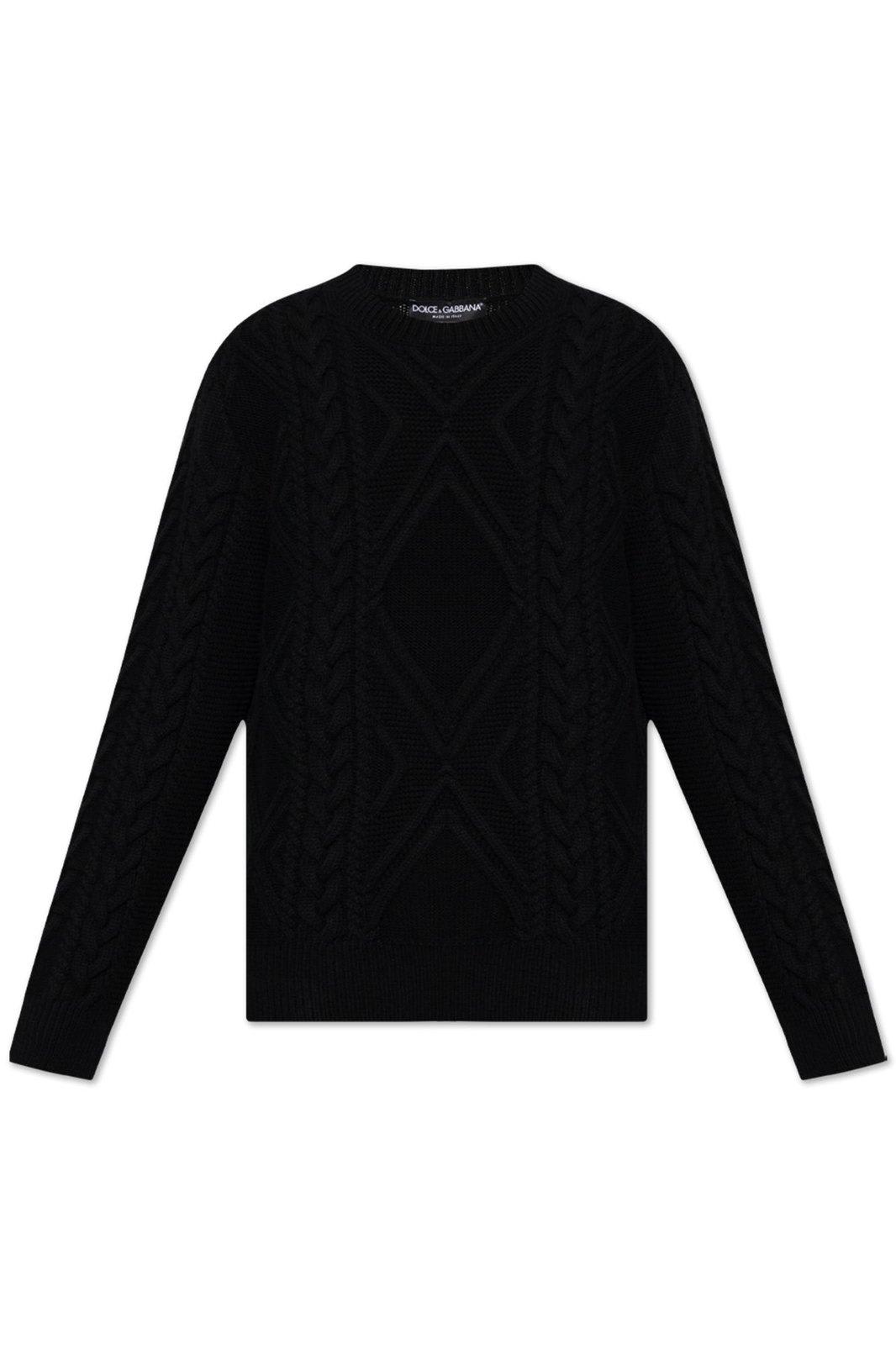 Shop Dolce & Gabbana Cable Knitted Crewneck Jumper In Black