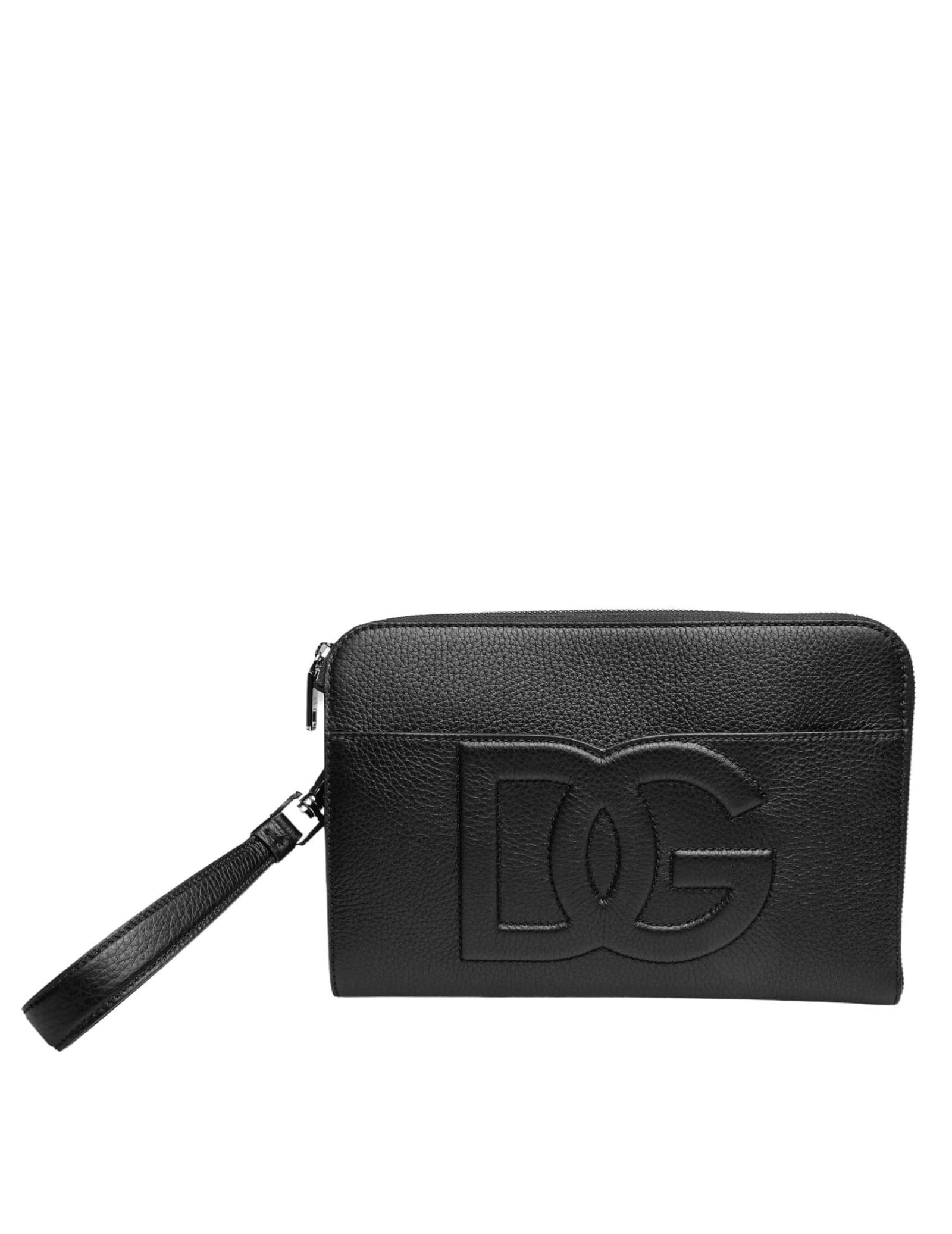 Shop Dolce & Gabbana Black Deer Leather Clutch