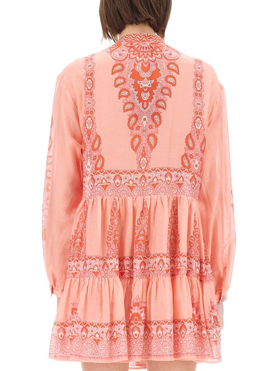 Etro Sheer Paisley Tiered Long Sleeve Tops In Pink