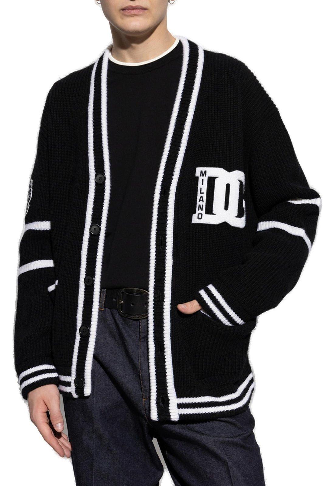 Shop Dolce & Gabbana Dg Logo Embroidered Cardigan In Black