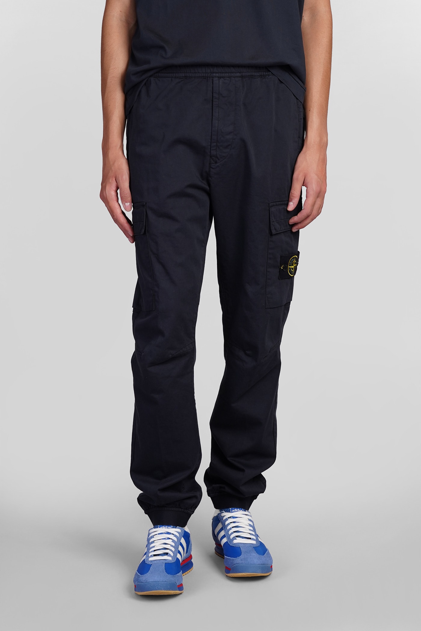 Shop Stone Island Pants In Blue Cotton