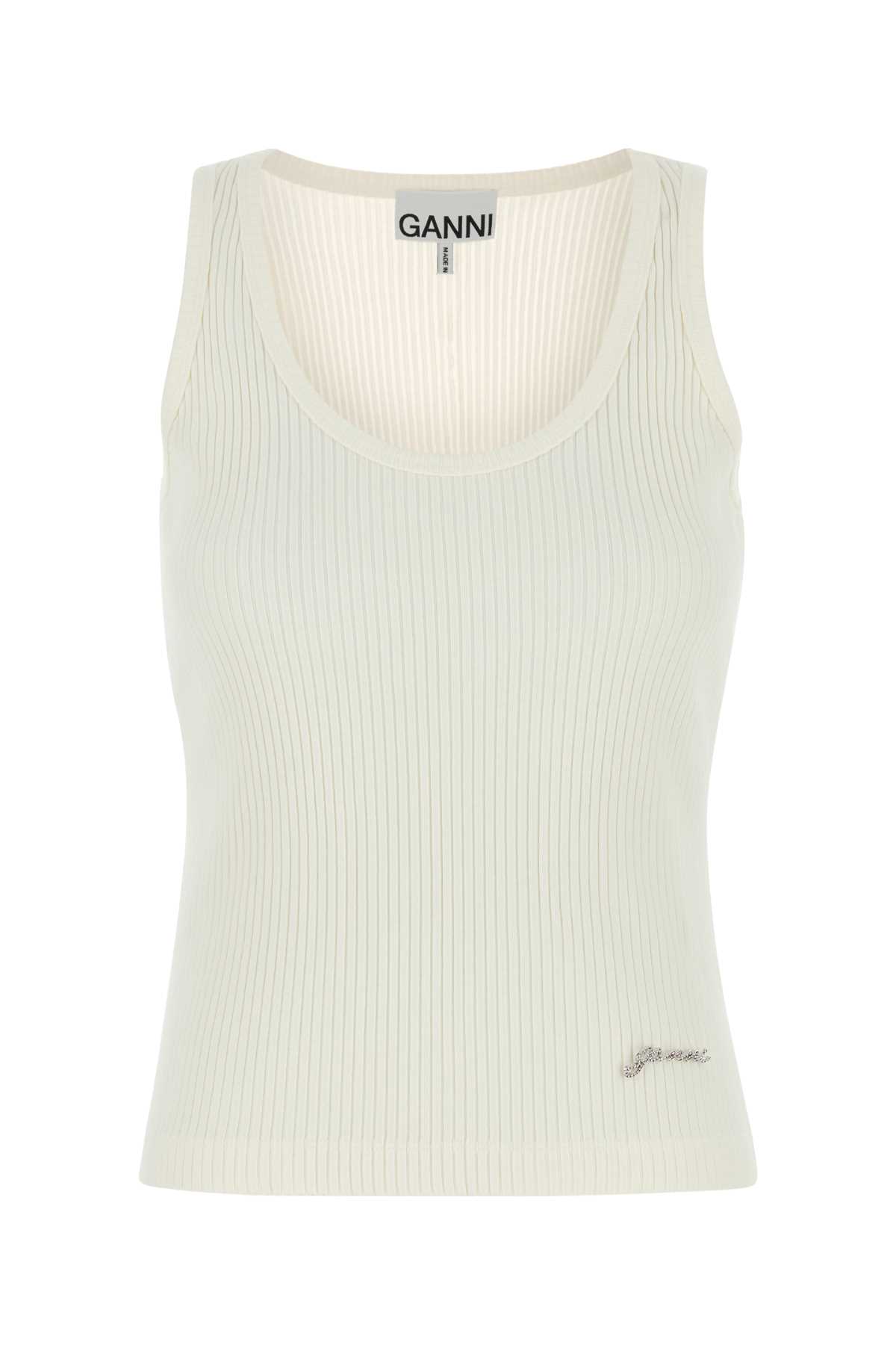 Ganni Ribbed Sleeveless Scoop Neck Tank Top In Neutral