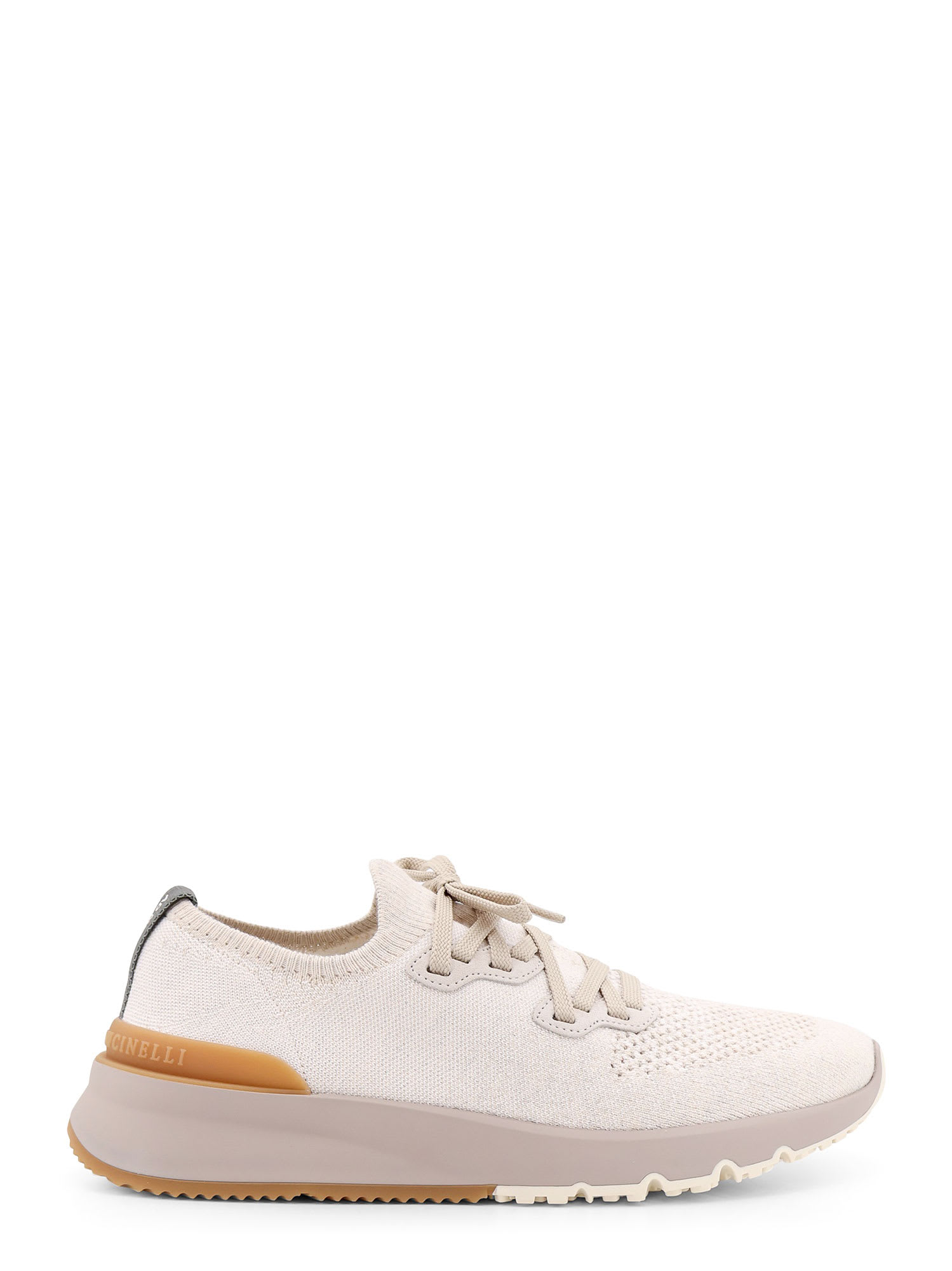 Brunello Cucinelli Cotton Sneakers In Ivory With Front Lace-up Fastening In White