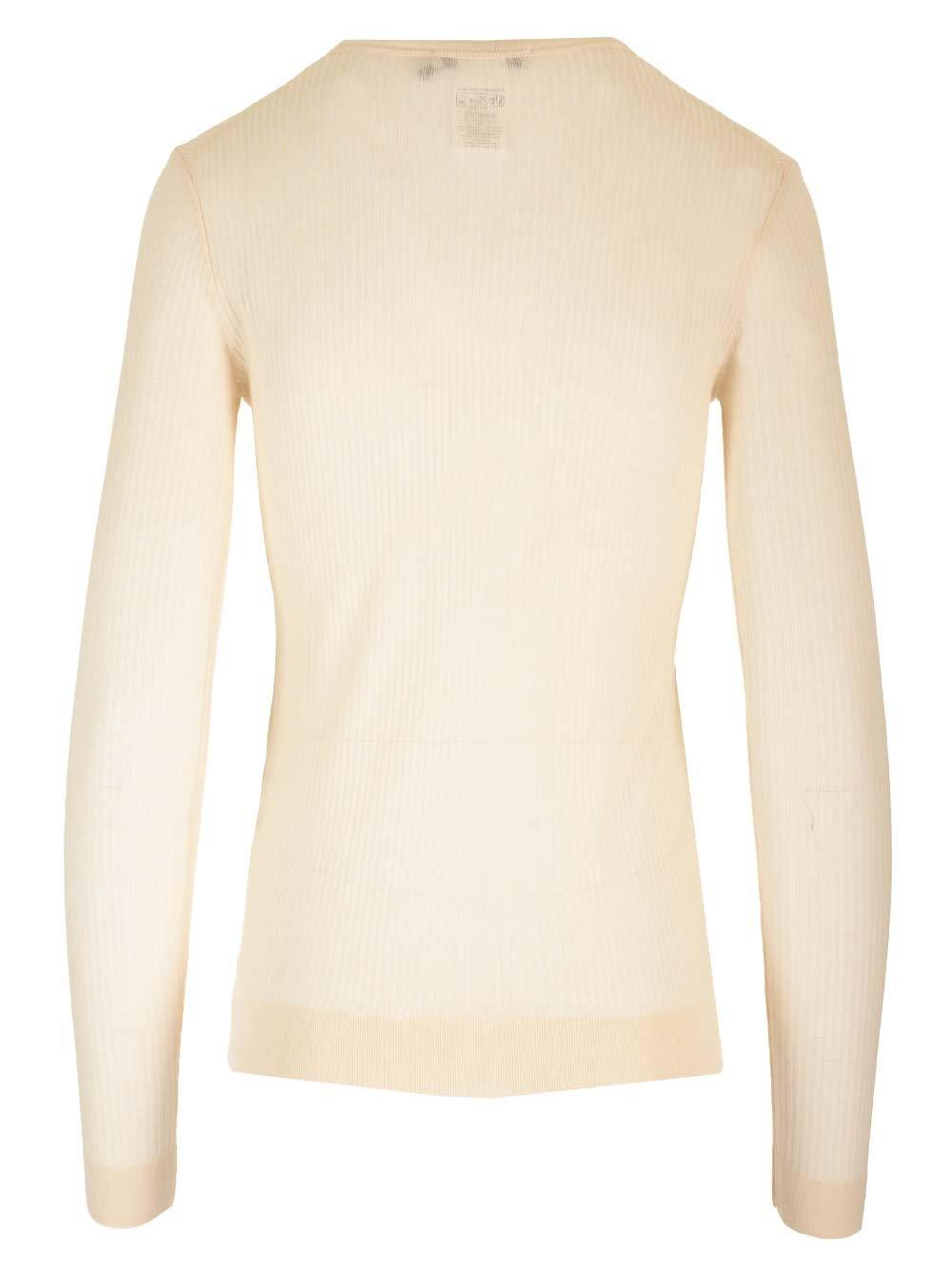 Shop Lemaire Long-sleeved Crewneck Ribbed Top In Neutrals