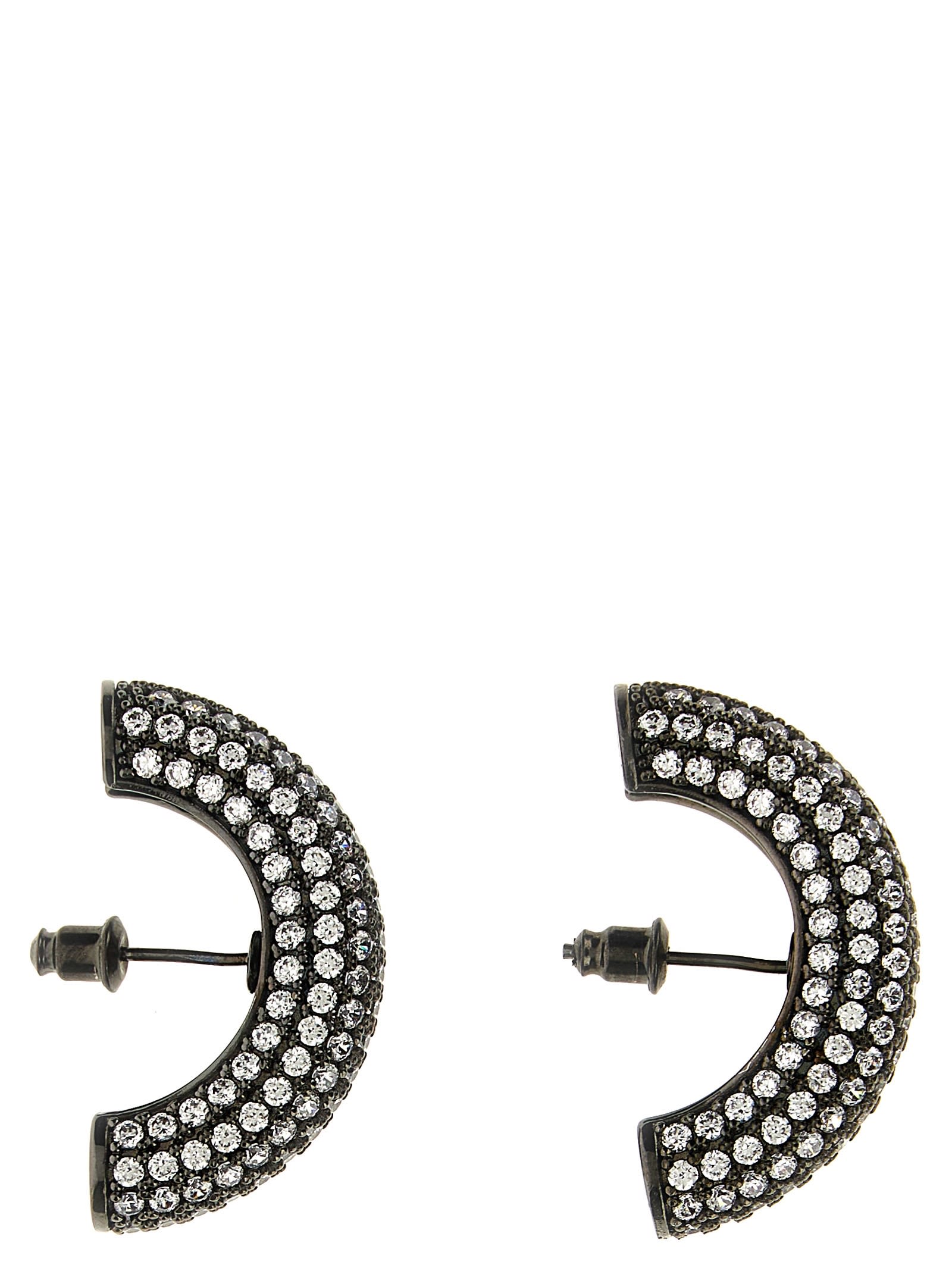 Shop Panconesi Half Moon Crystal Hoops Earrings In Silver