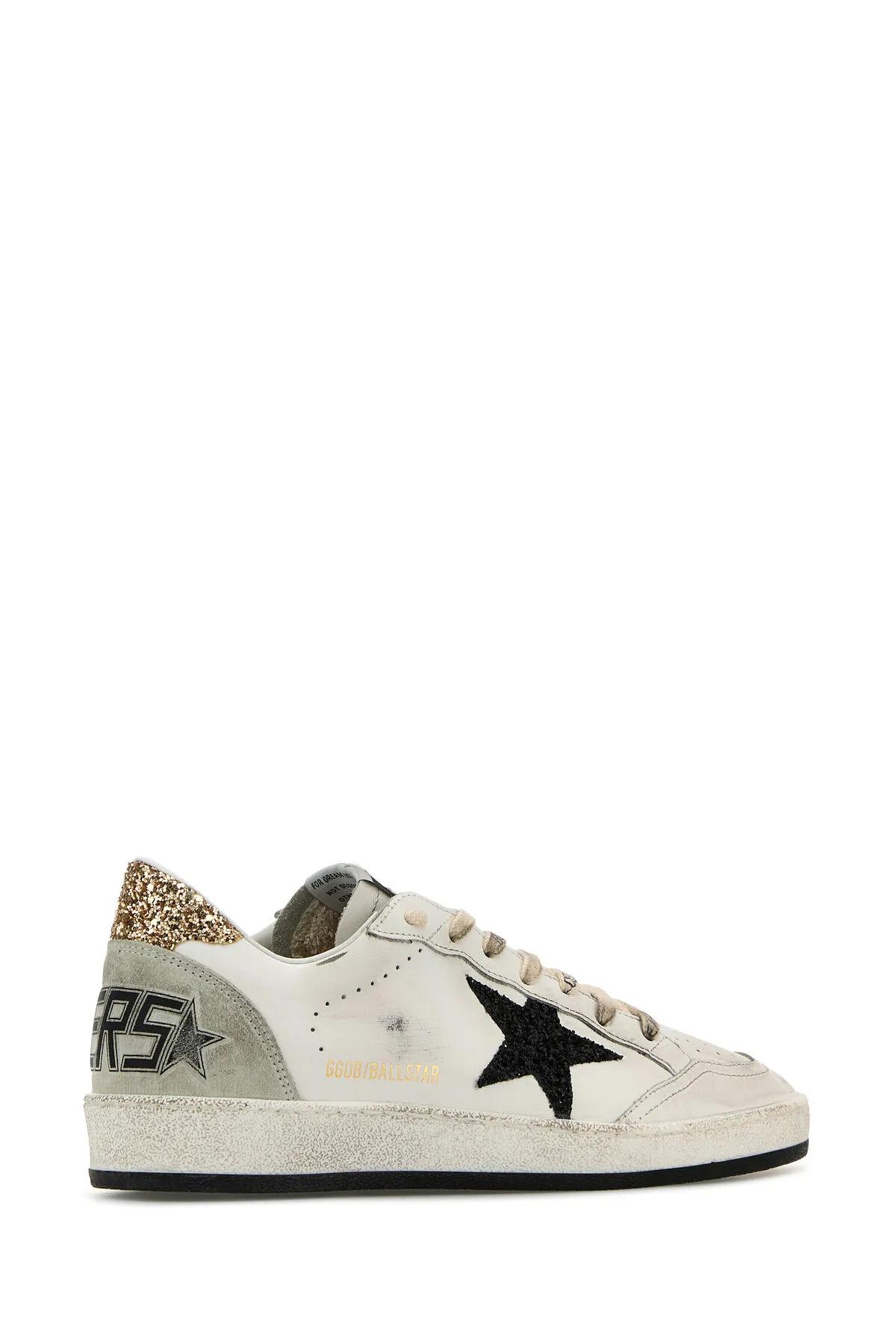 Shop Golden Goose White Leather Ball Star Sneakers