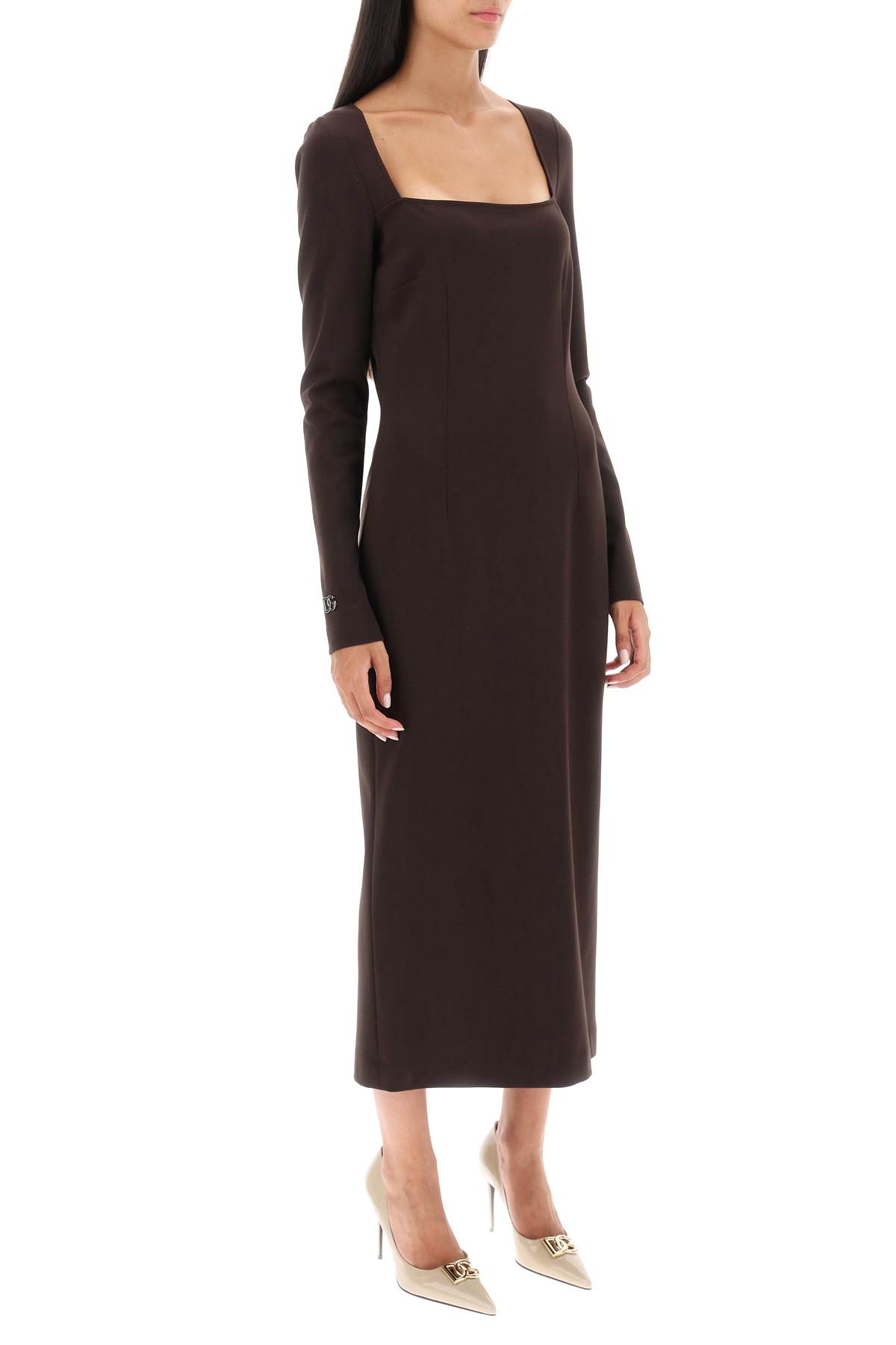 Shop Dolce & Gabbana Jersey Sheath Dress In Marrone Scuro 4 (brown)