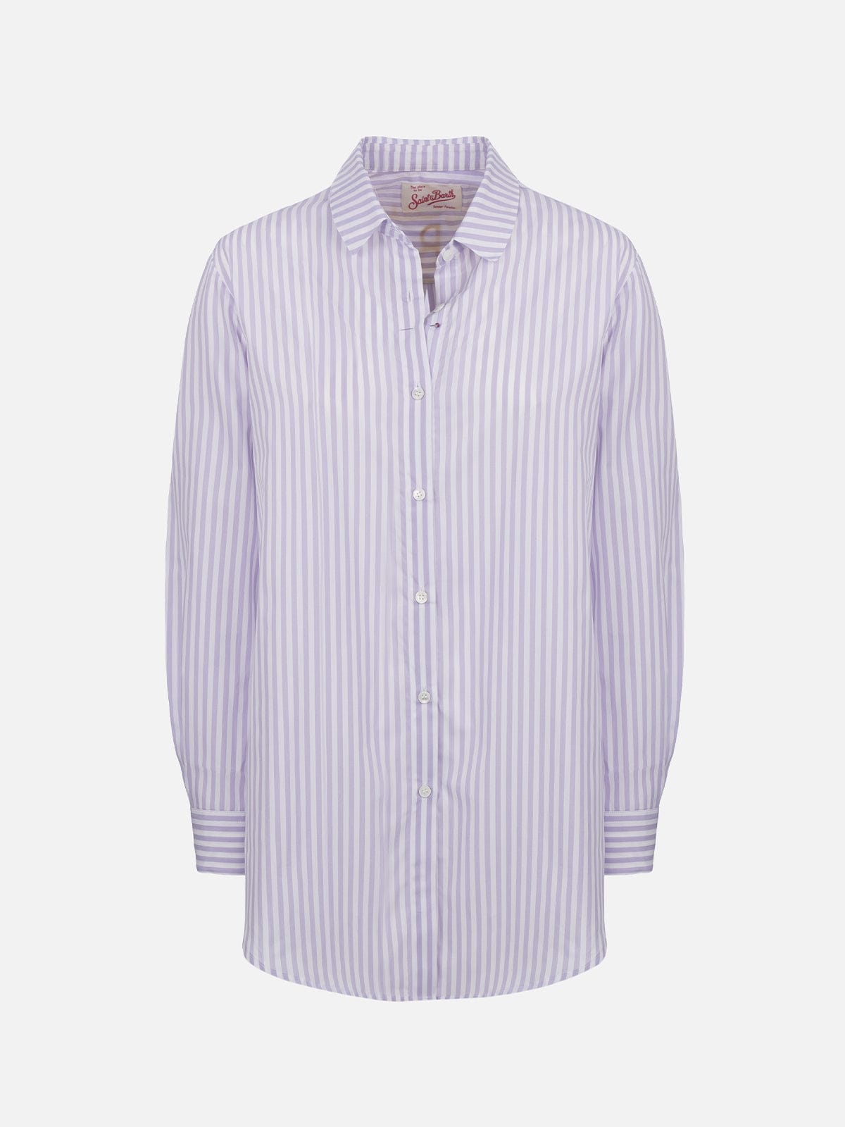 Shop Mc2 Saint Barth Woman Cotton Shirt Brigitte With Striped Print In Lilac