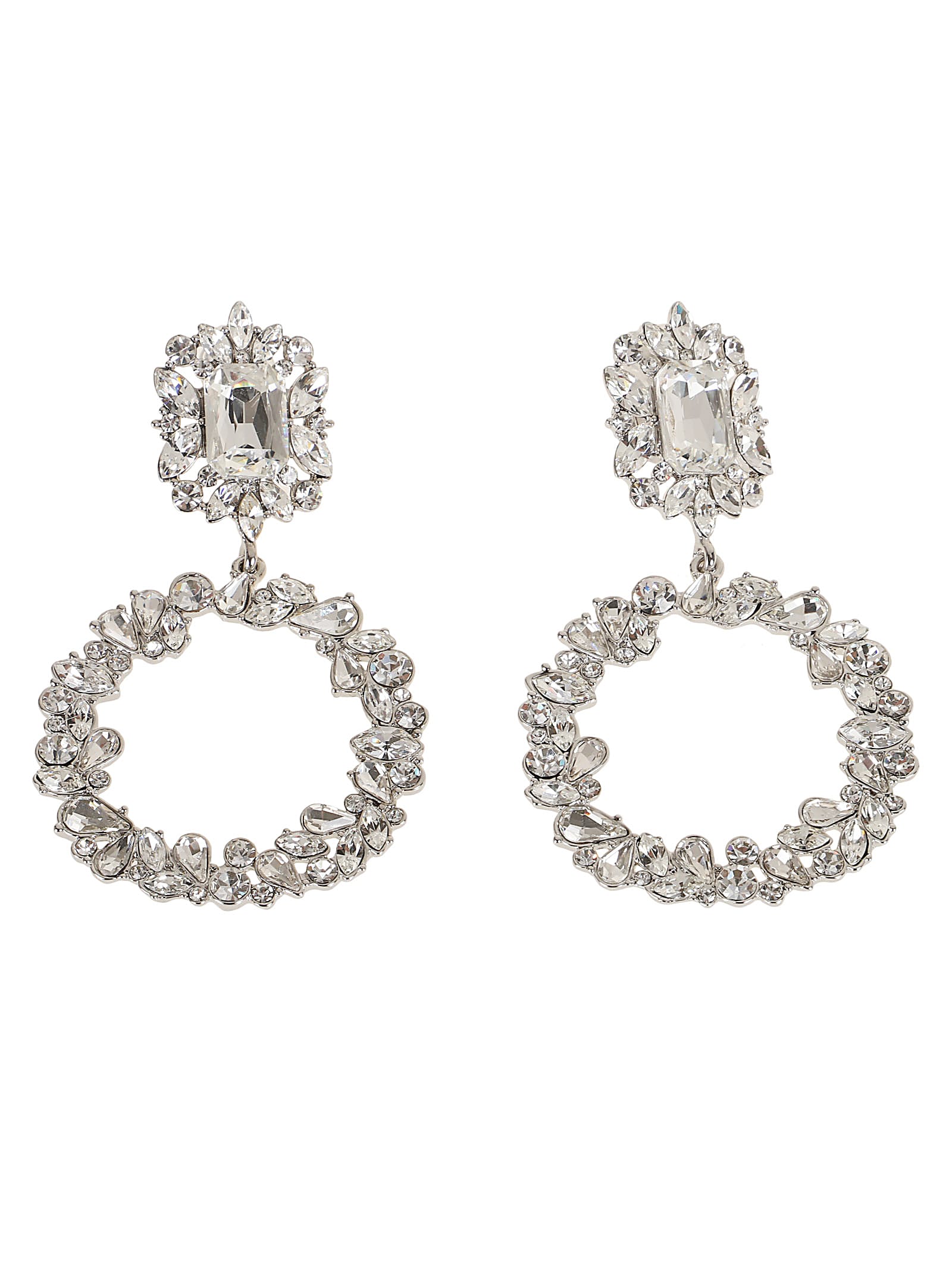 Shop Self-portrait Crystal Hoop Earrings In Silver