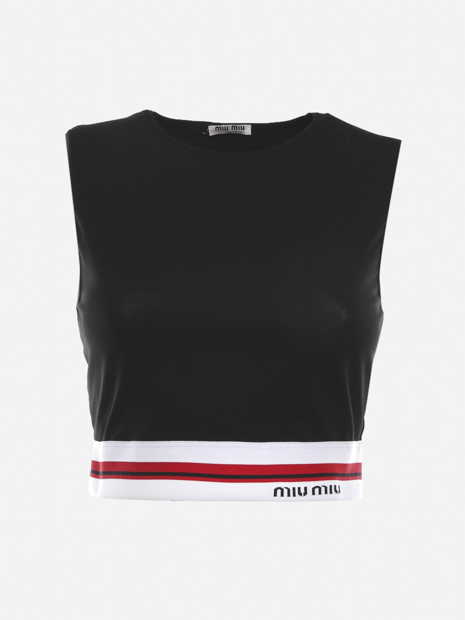 Miu Miu Stretch Cotton Top With Contrasting Logo Band