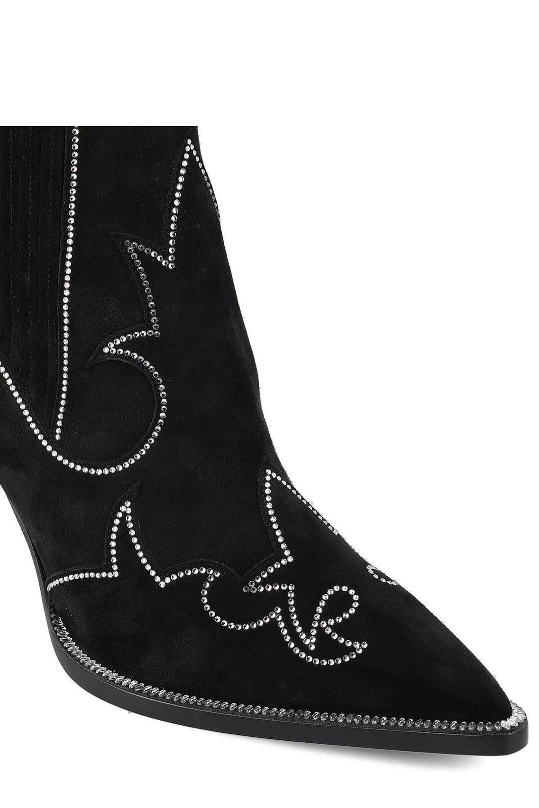 Shop Christian Louboutin Embellished Pointed Toe Boots In Black