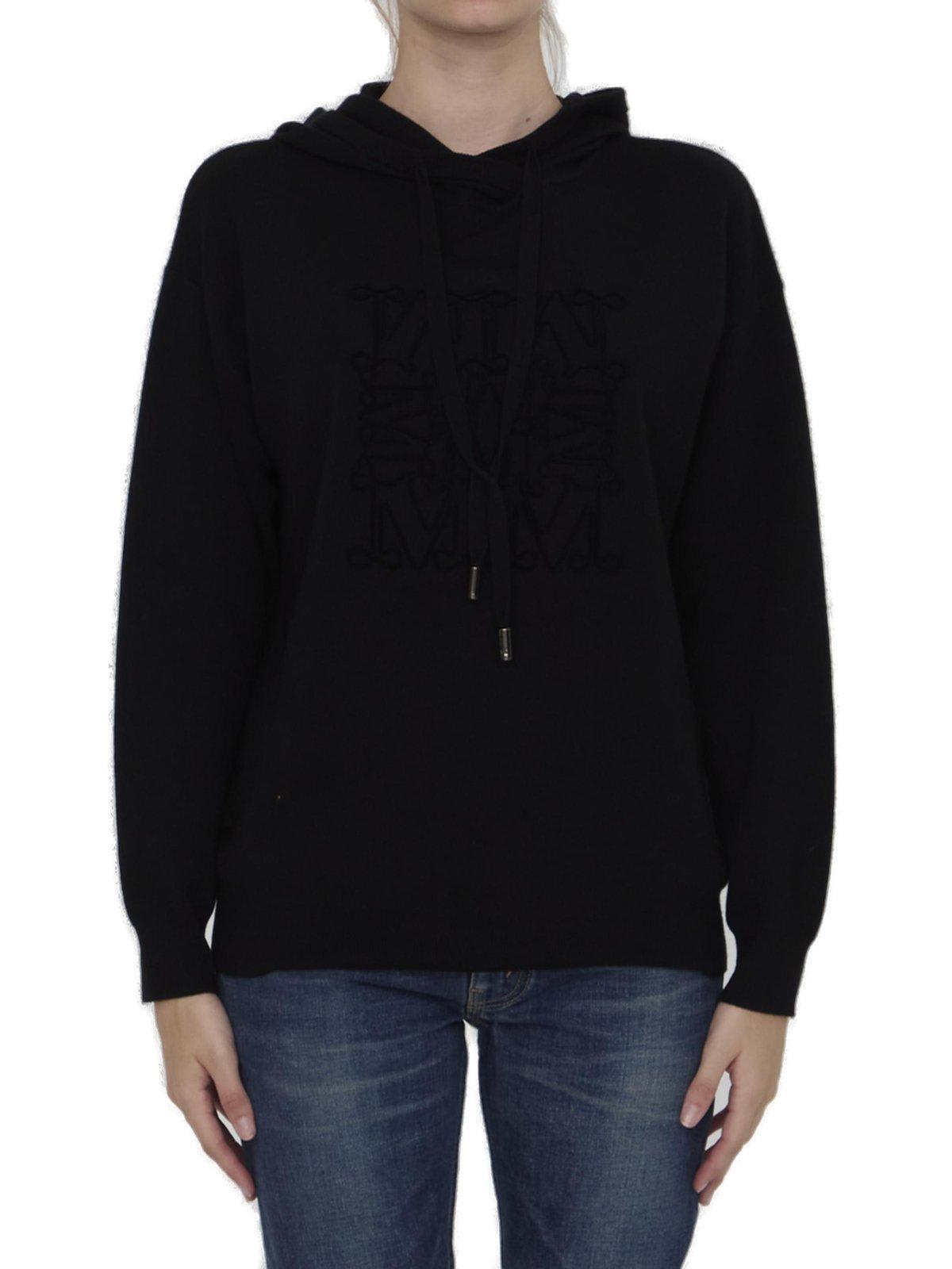 Shop Max Mara Pamir Drawstring Long-sleeved Hoodie In Black