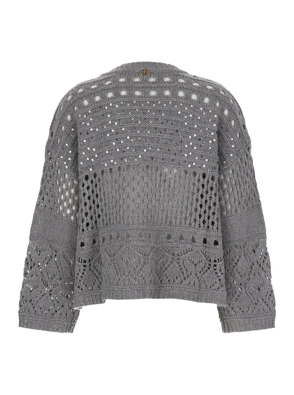 Twinset Grey Crewneck Sequin Sweater In Grey