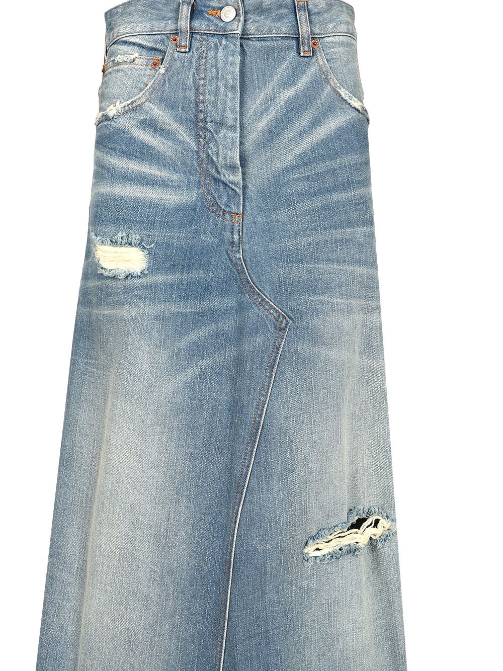 Shop Mm6 Maison Margiela Stonewashed Blue Denim Midi Skirt In Light Blue