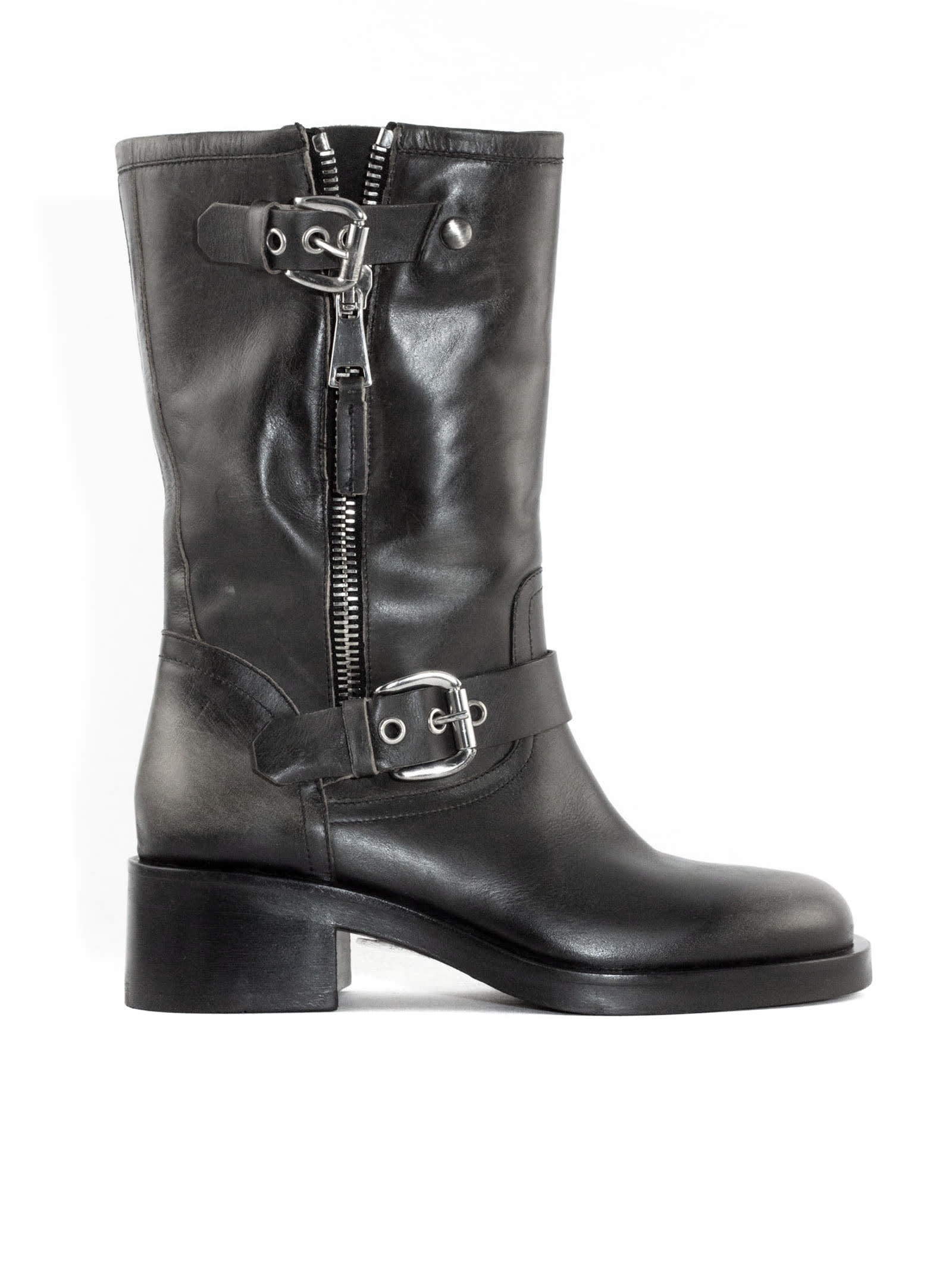 Black Brushed Leather Boot