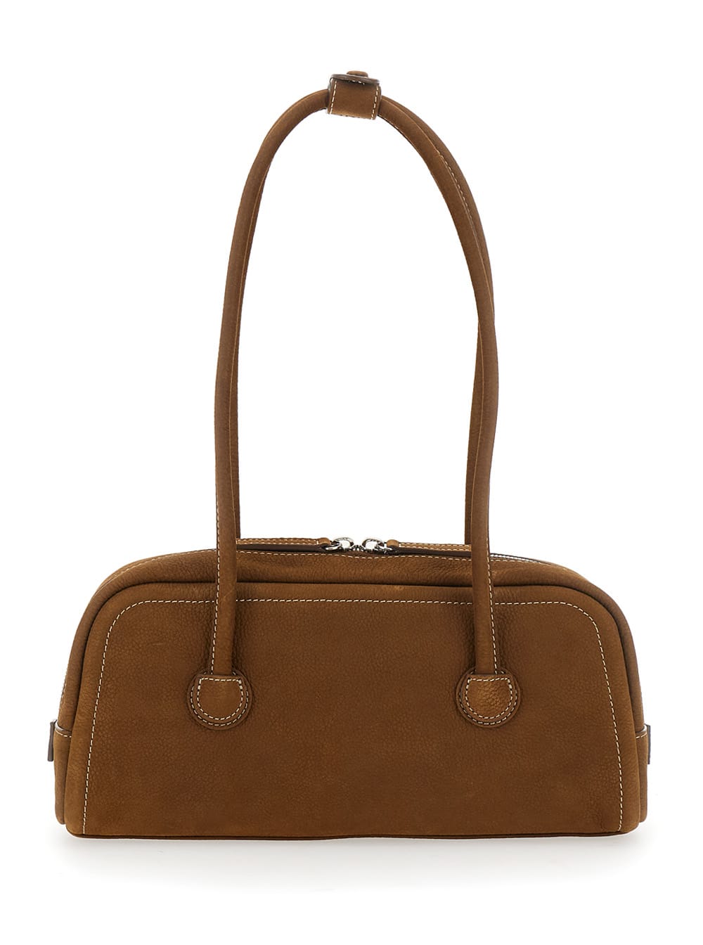 Margesherwood Boston Brown Shoulder Bag With Embossed Logo Lettering On The Front In Leather Woman In Brown