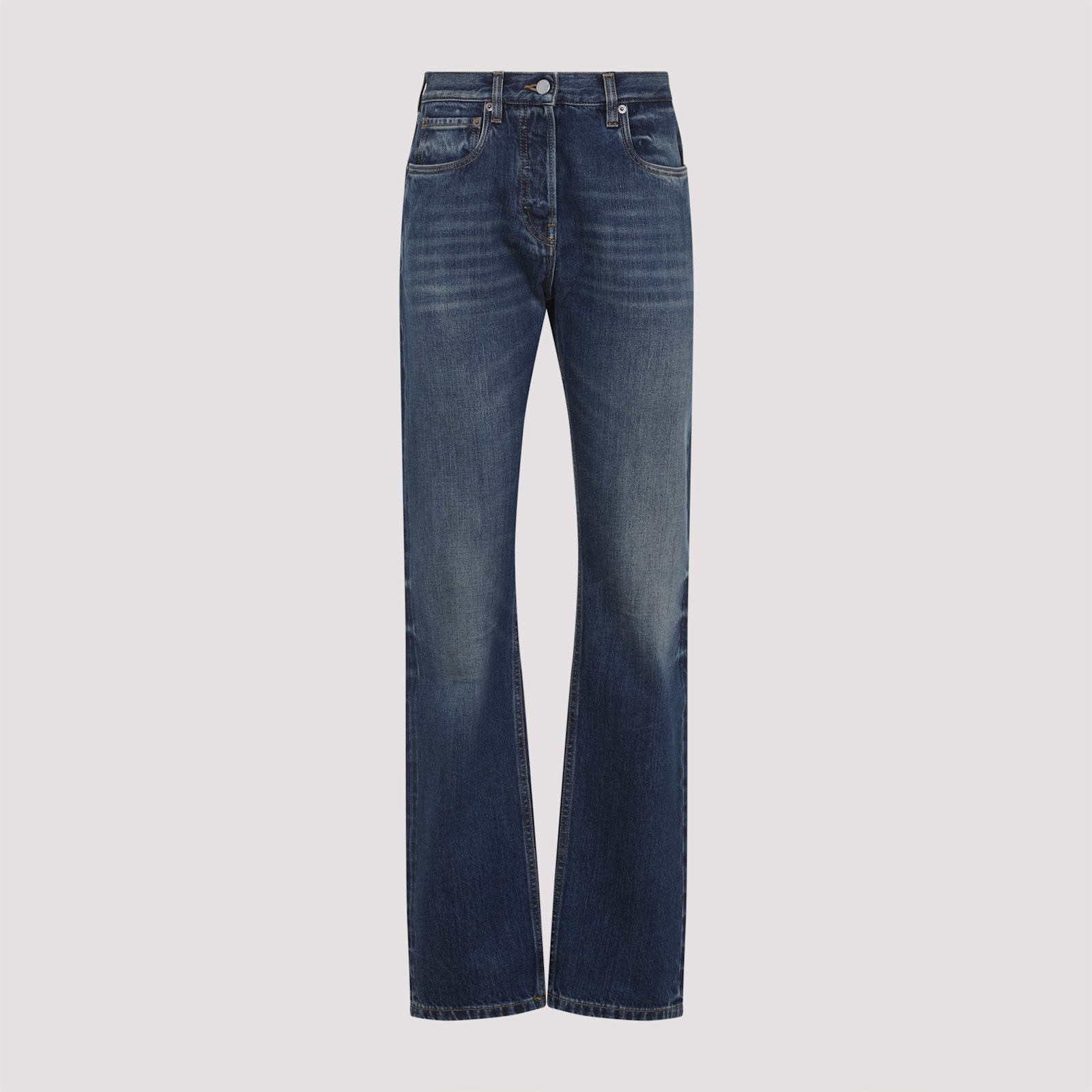 Prada Low-waist Tapered Bleached Denim Trousers In Blue