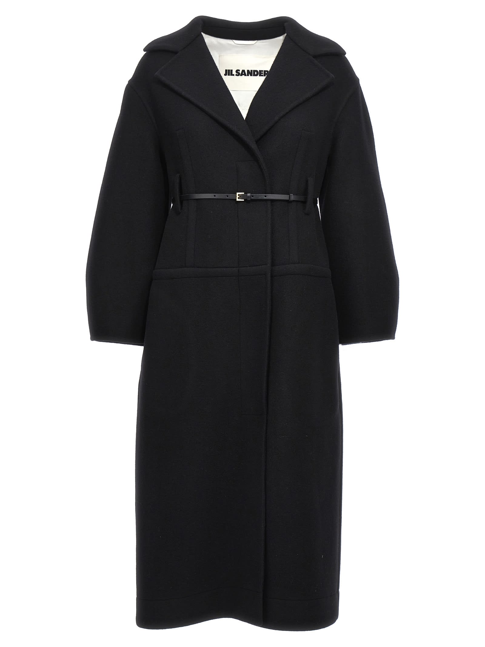 Shop Jil Sander Long Wool Coat In Black