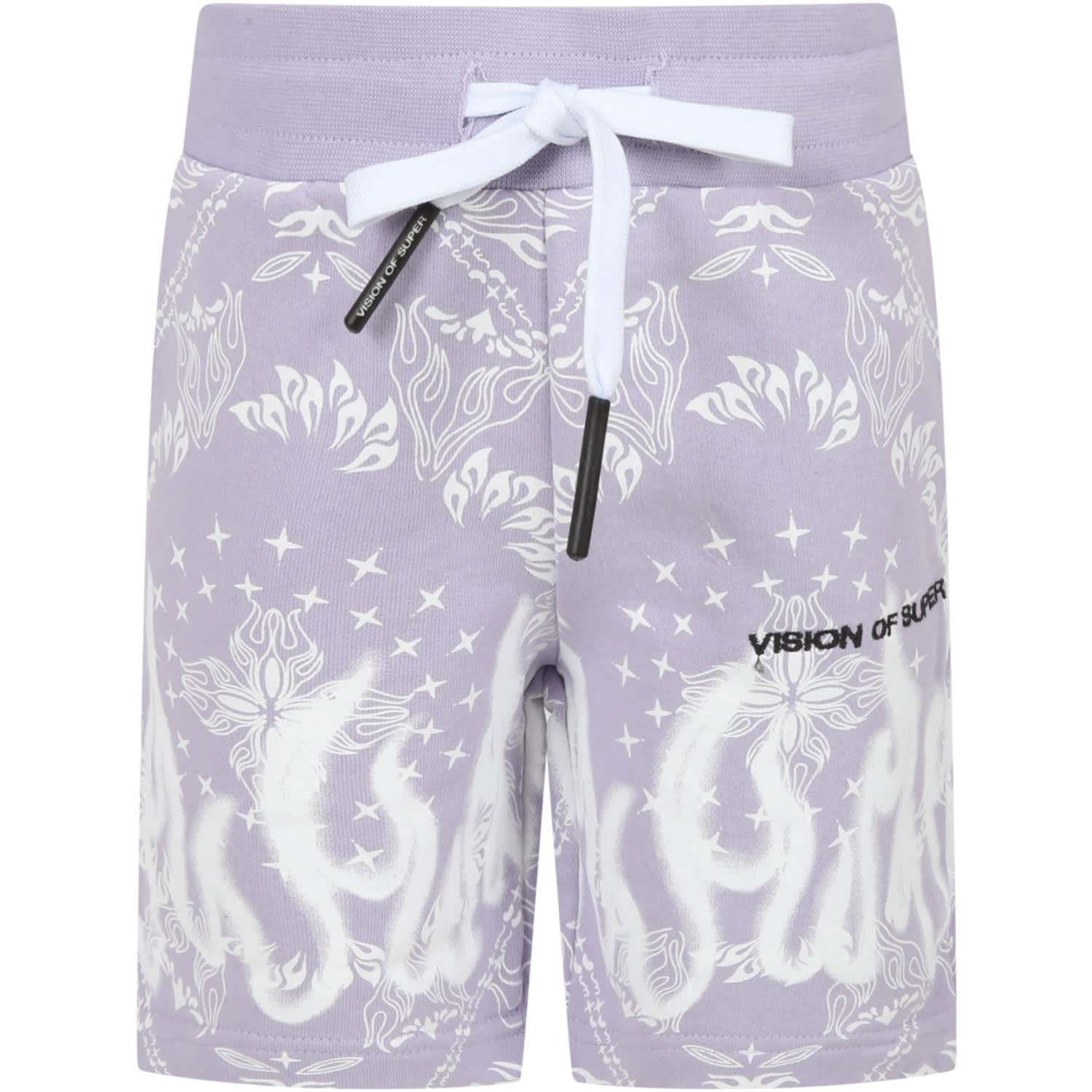 Vision of Super Lilac Shorts For Boy With White Logo And Flames