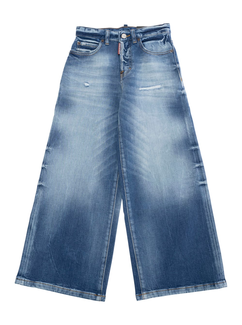 DSQUARED2 TRAVELLER BLUE JEANS WITH LOGO PATCH ON THE REAR AND DISTRESSED EFFECT IN DENIM BOY