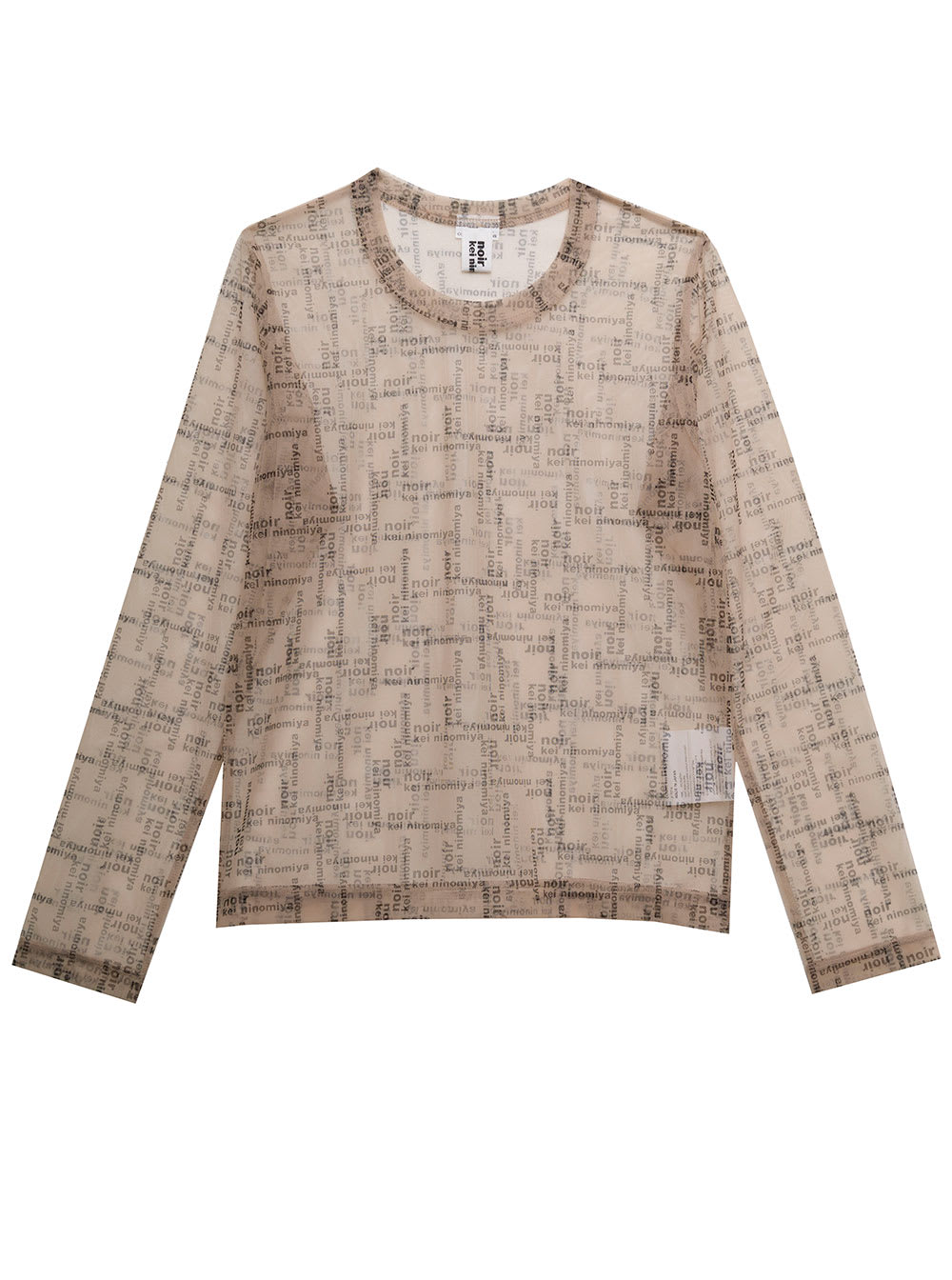 Noir Kei Ninomiya Womans Beige Tulle Long-sleeved Shirt With Allover Logo Print