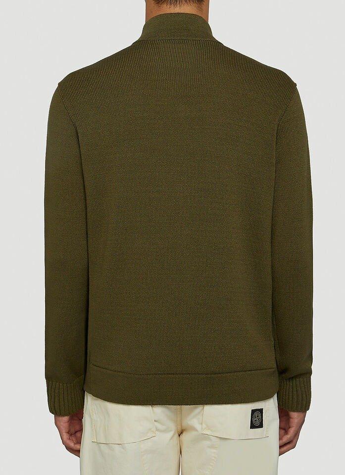 Shop Stone Island Logo Patch Half Buttoned Jumper In Green