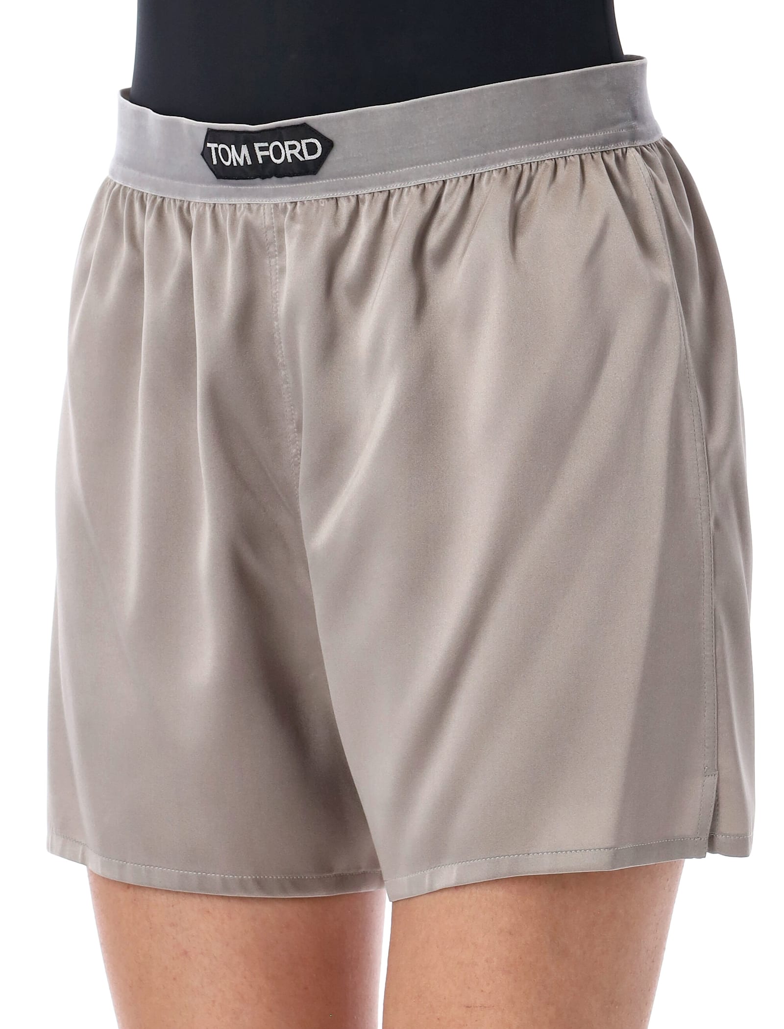 Tom Ford Silk Satin Boxer Shorts In Silver