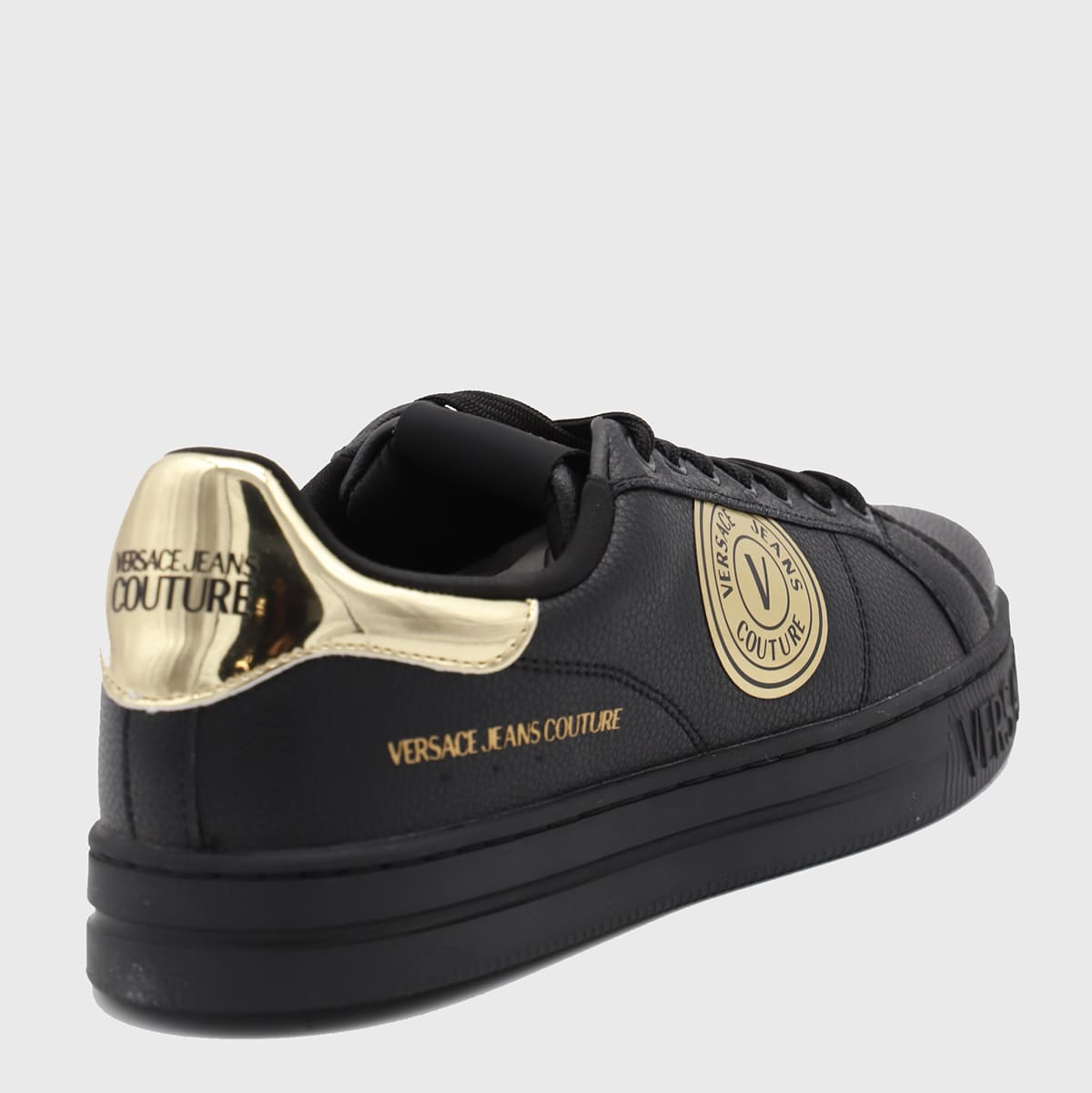 Versace Jeans Couture Black And Gold Sneakers In Black