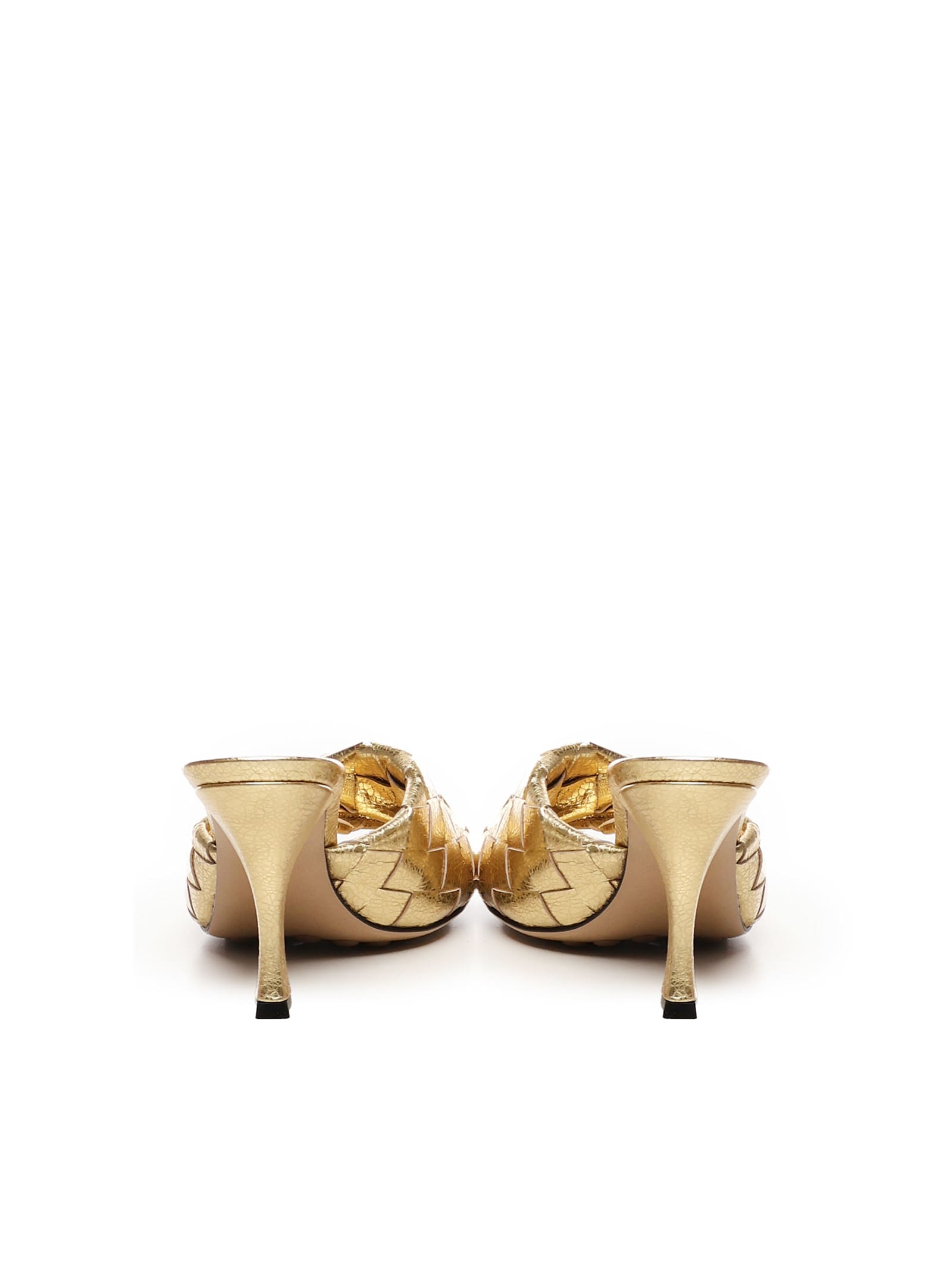 Bottega Veneta Metallic Leather Intrecciato Blink Mules 50 In Golden