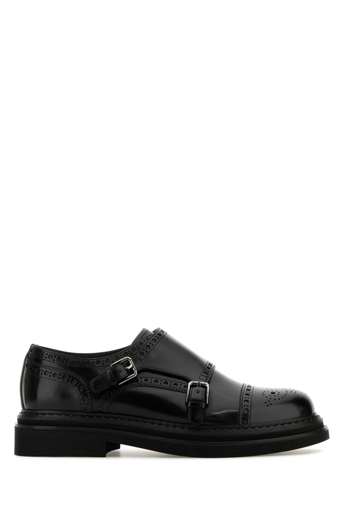 Shop Dolce & Gabbana Black Leather Monk Strap Shoes In Nero