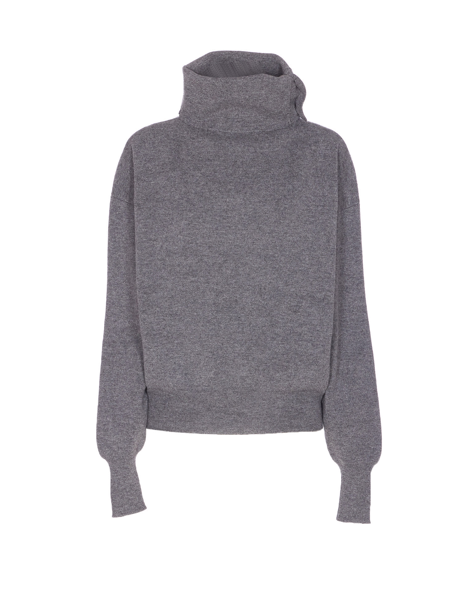 Haikure Cozy High Neck Sweater With Button Detail In Gray