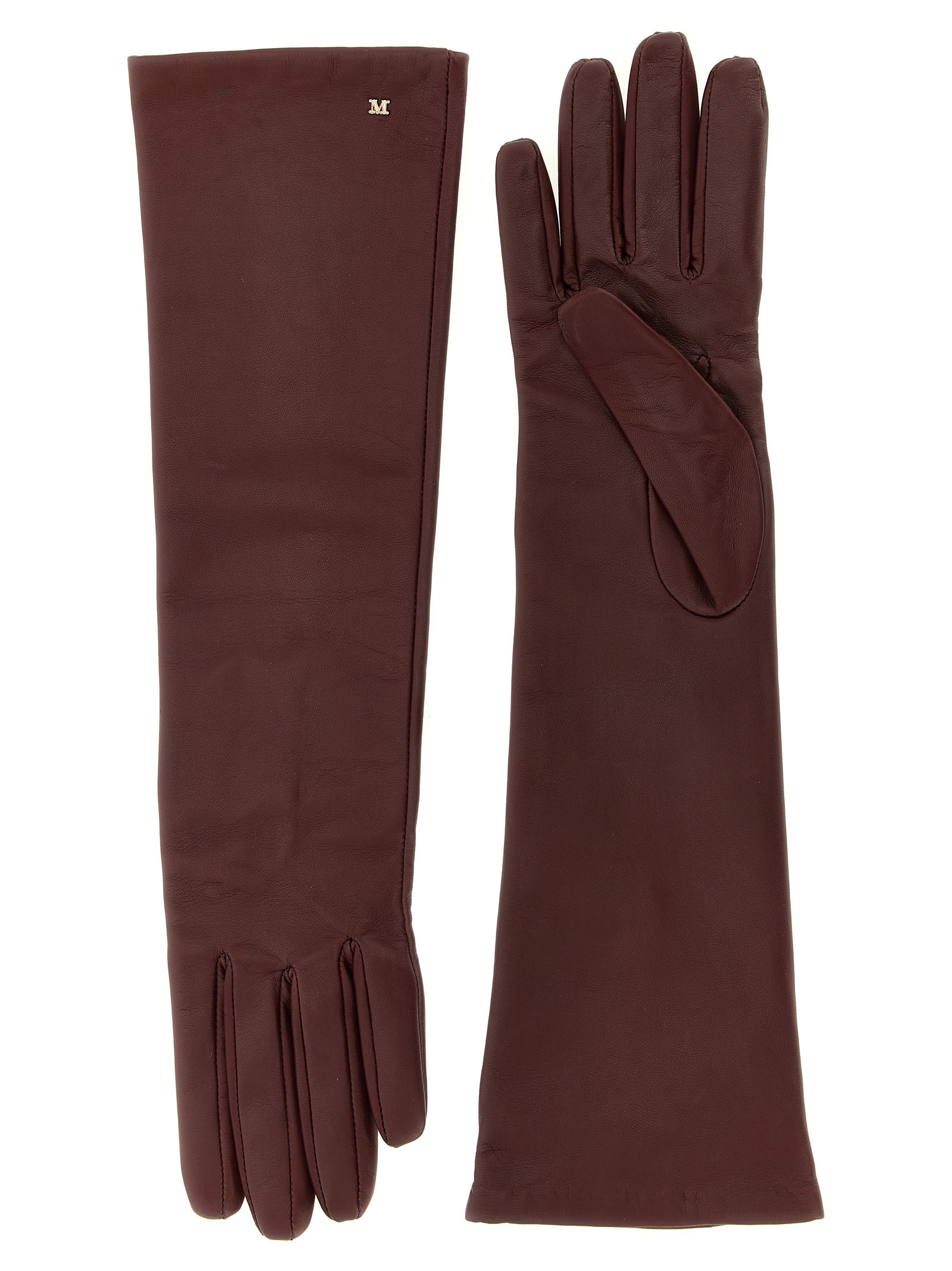 Max Mara Long Length Five-finger Gloves In Brown