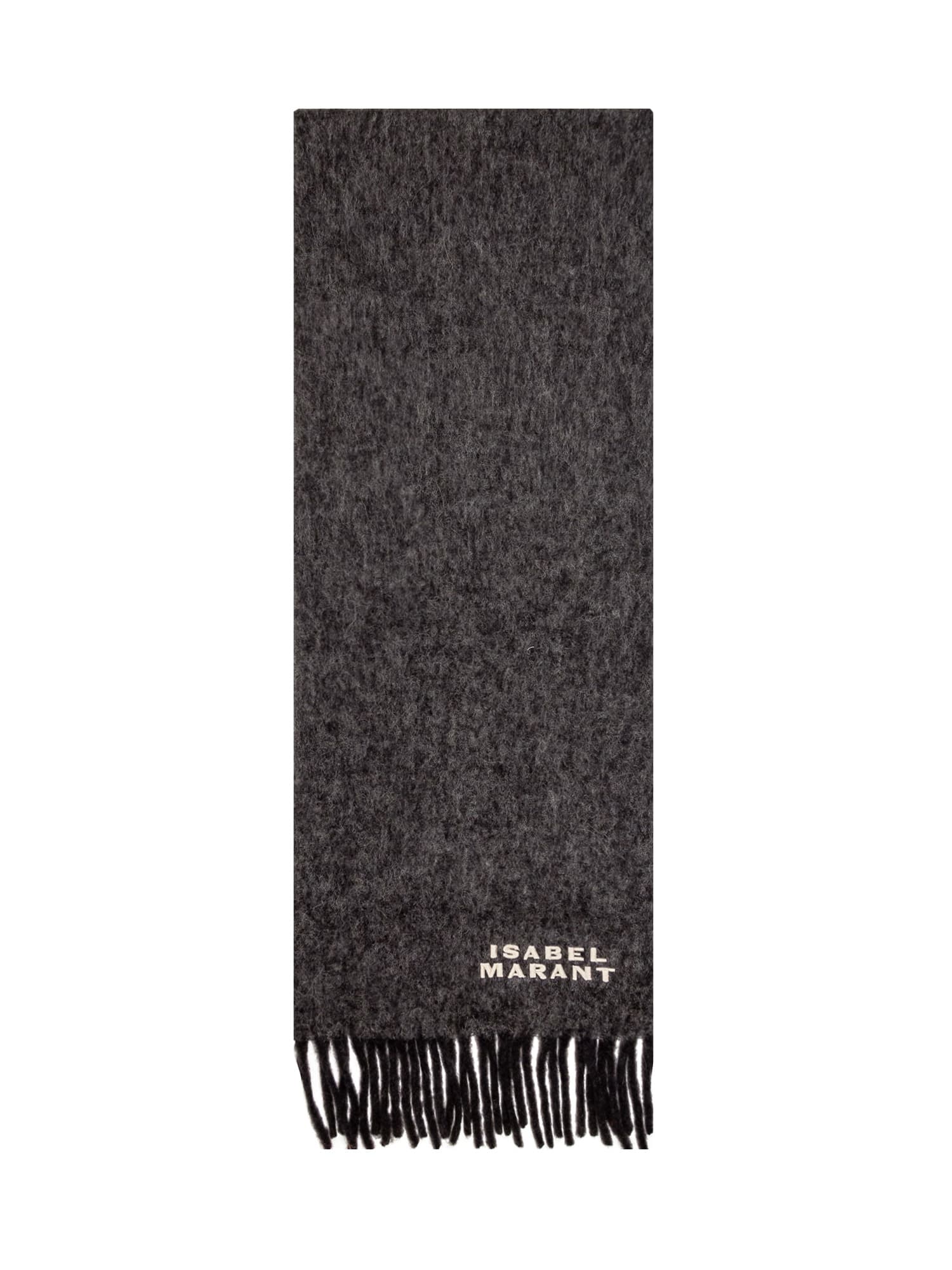 Isabel Marant Logo-embroidered Fringed Scarf In Grey