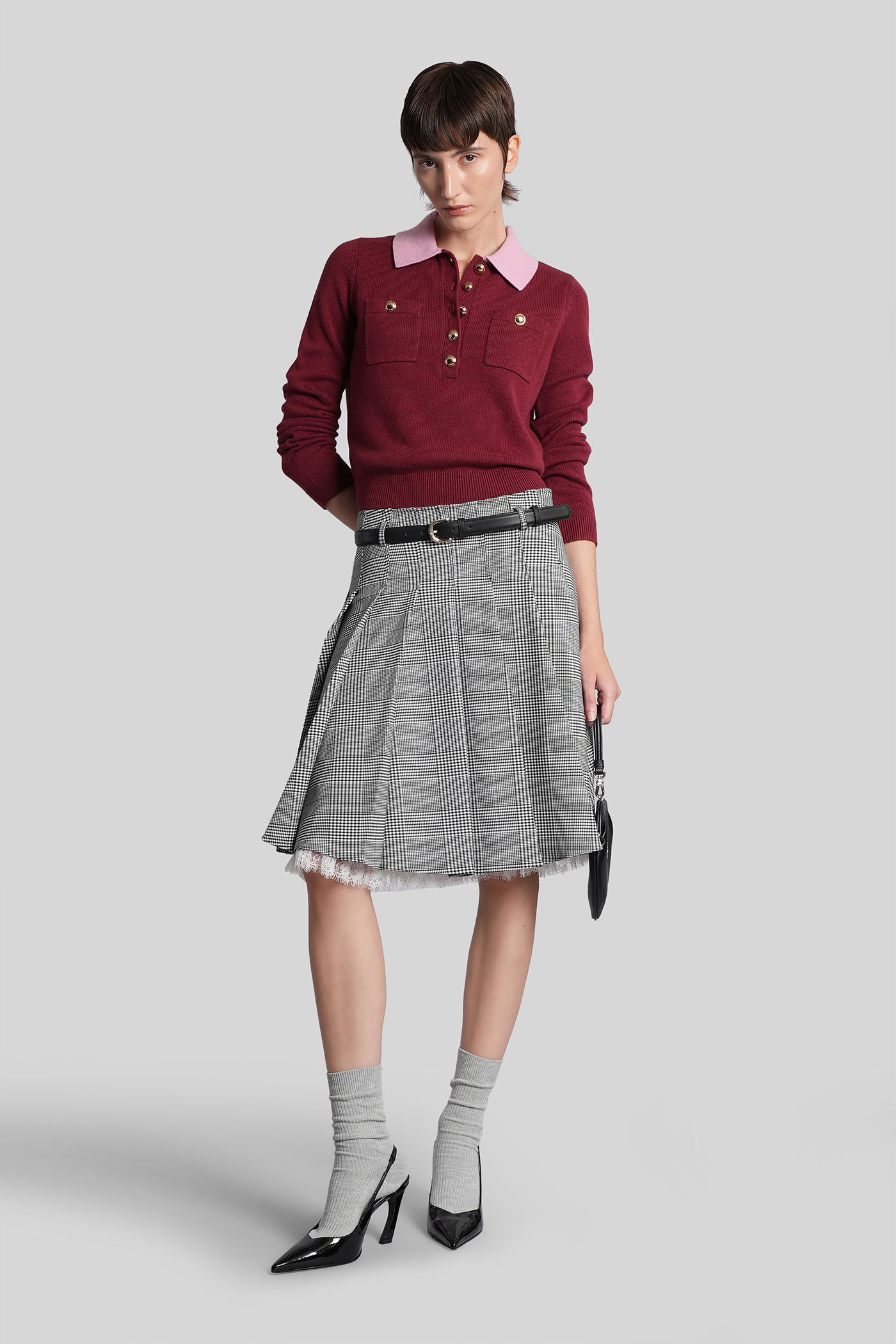 Self-portrait Contrast Collar Jumper Knitwear Bordeaux In Burgundy
