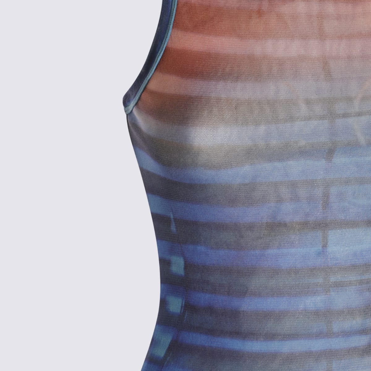 Jean Paul Gaultier Sleeveless Round Neck Striped Sheer Top In Blue