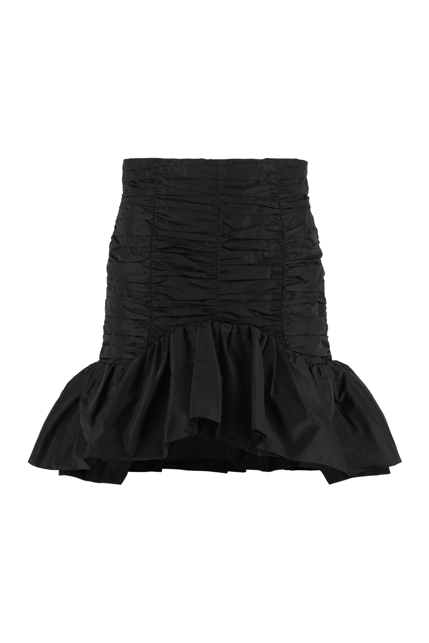 Gathered Techno Satin Mini Skirt