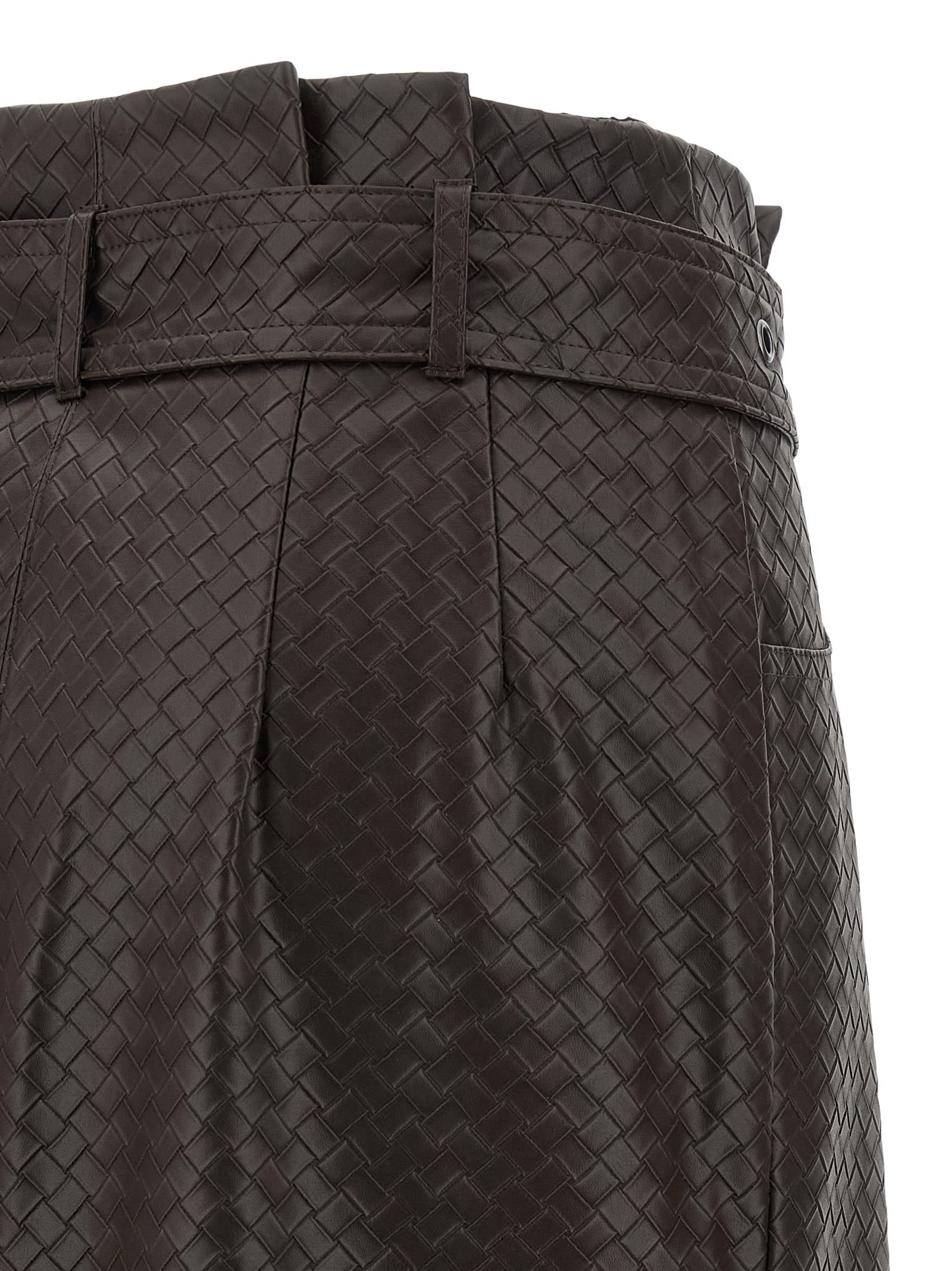 Rotate Birger Christensen Anatta Belted Woven Midi Skirt In Brown