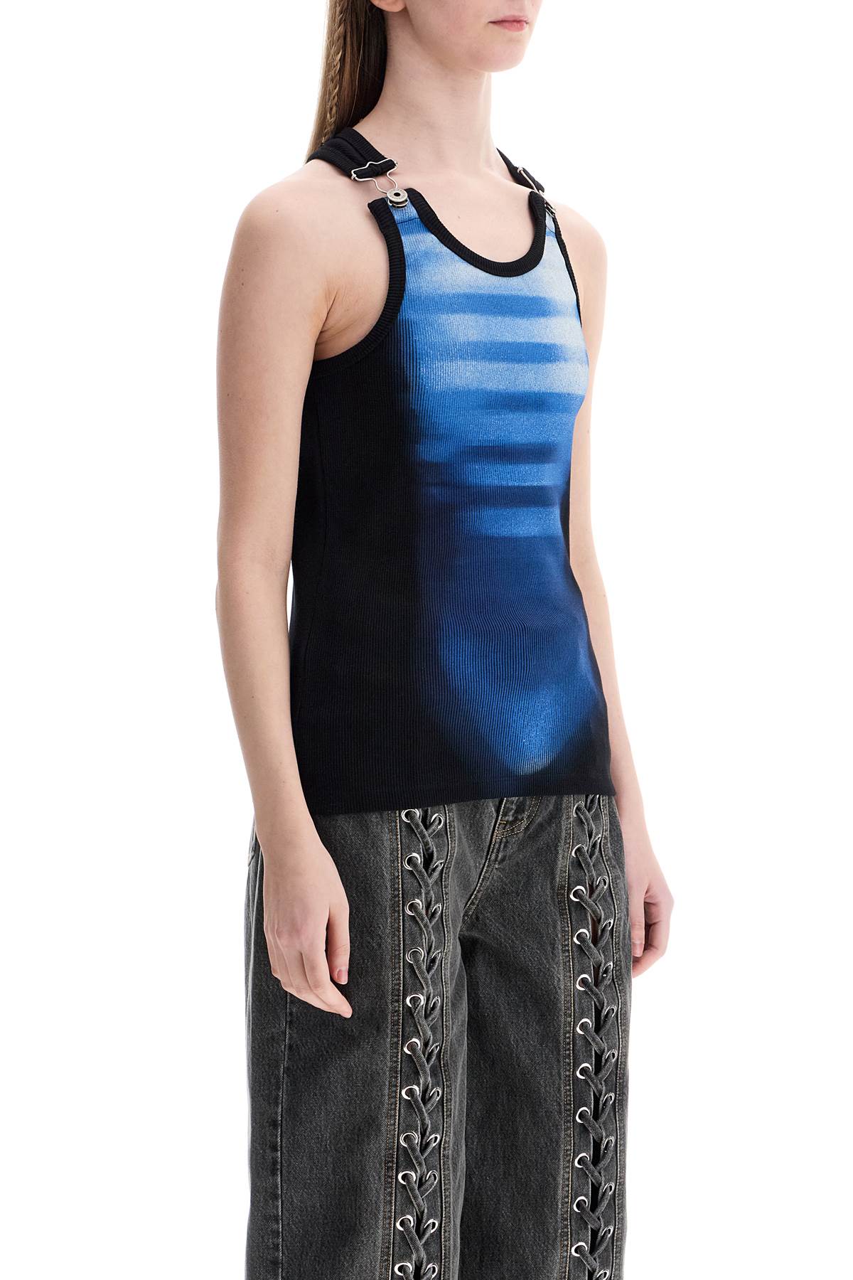 Sleeveless Blue Cotton Striped Top Le Male With Wide Neckline