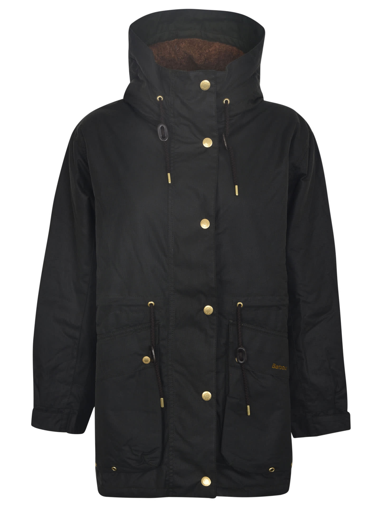 Shop Barbour Funnel Neck Drawstring Long-sleeved Jacket In Black
